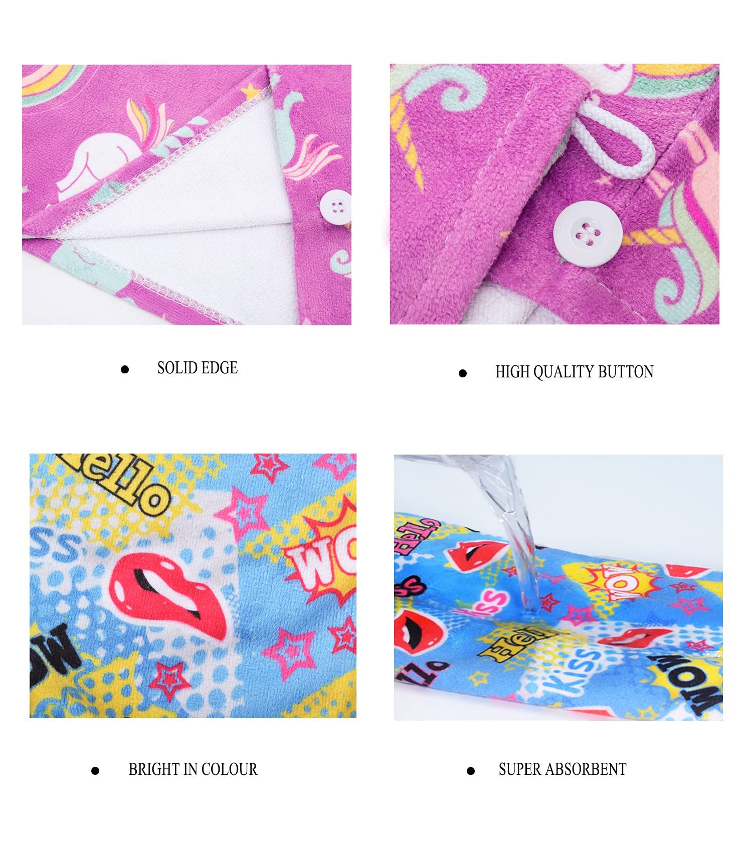 Ellewin Microfiber Hair Drying Towels For Kids, 3 Pack Wet Hair Towel Wrap Turban For Girls Children Women, Quick Dry Twisty Hai