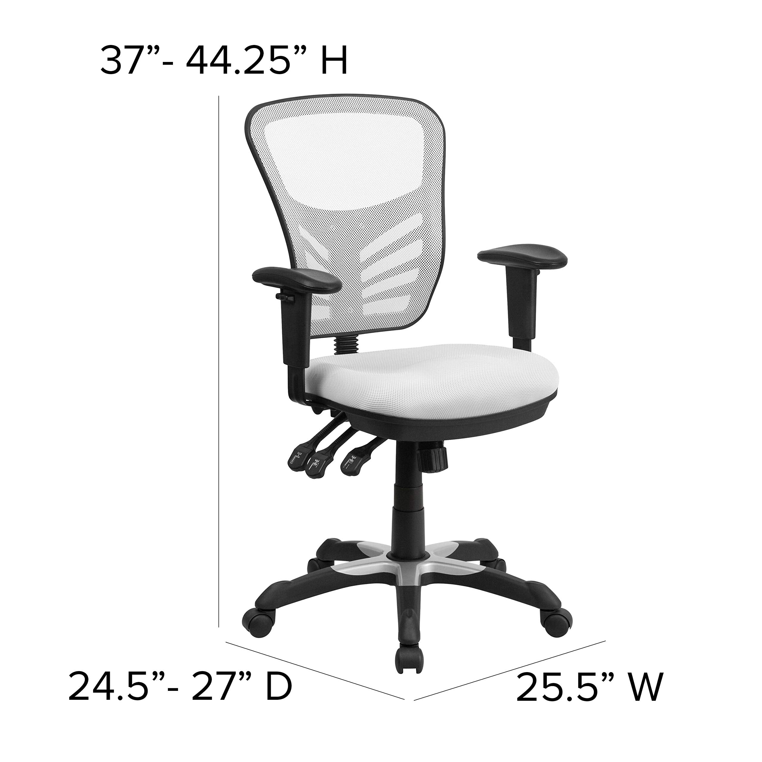 Flash Furniture Nicholas Mid-Back Swivel Office and Gaming Chair, Ergonomic Mesh Office Chair with Adjustable Lumbar Support and Height, White