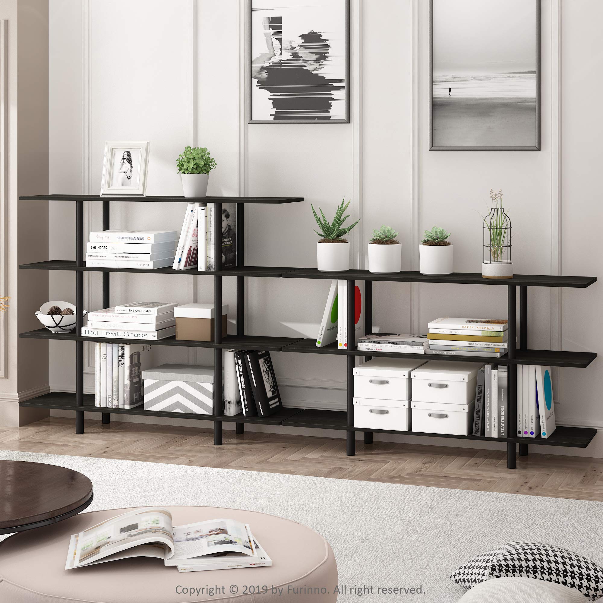 Furinno Turn-N-Tube 4-Tier Wide Display Shelf, Espresso/Black