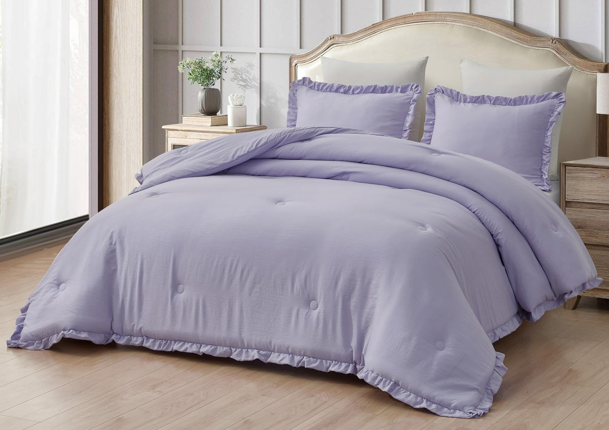 Chezmoi Collection Nora Lavender Comforter Set Oversized King Size 3-Piece Fluffy Soft Lightweight Bedding Ruffled Edge Trim Sto