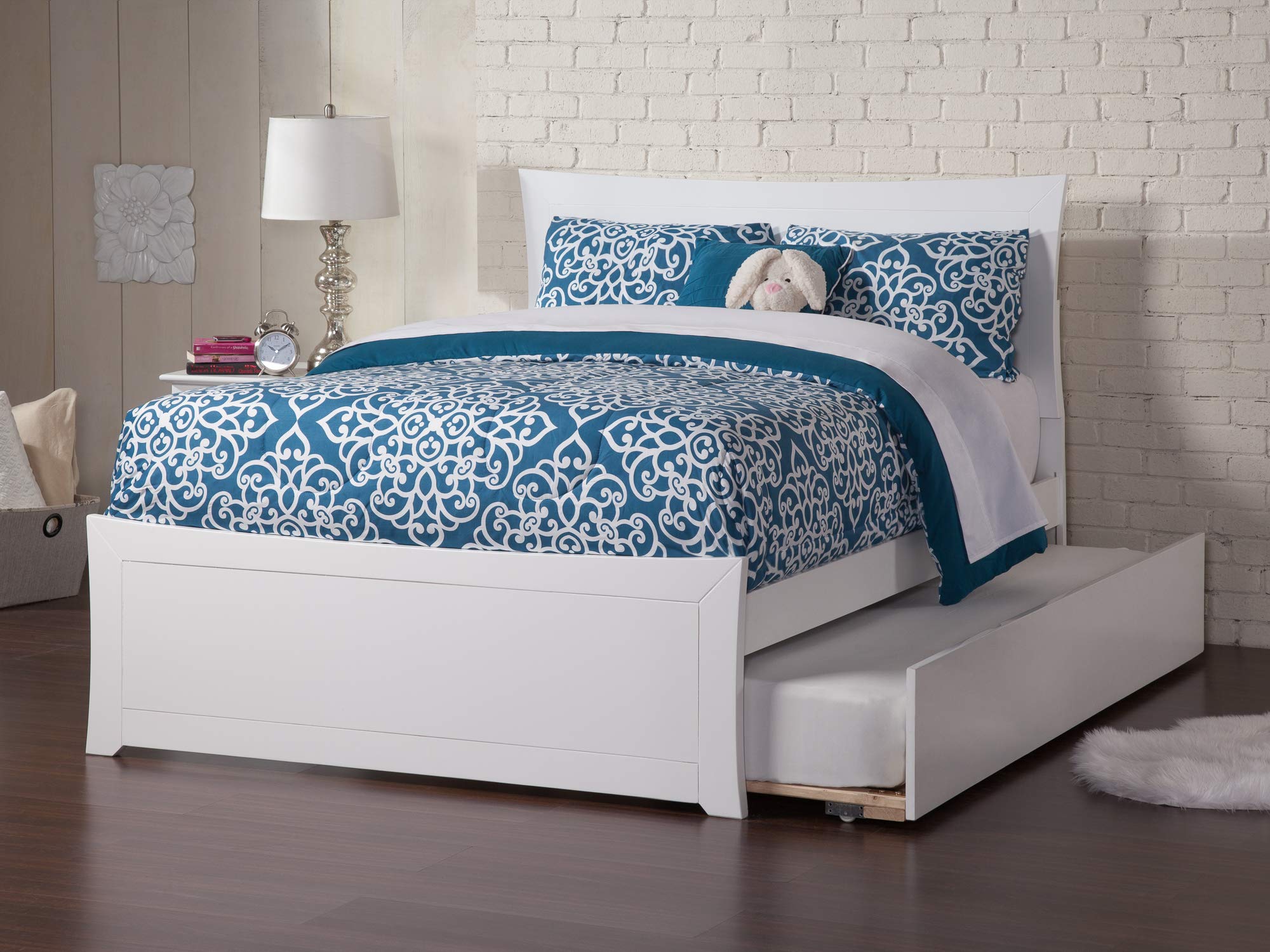 AFI Metro Full Size Platform Bed with Matching Footboard & Full Trundle in White