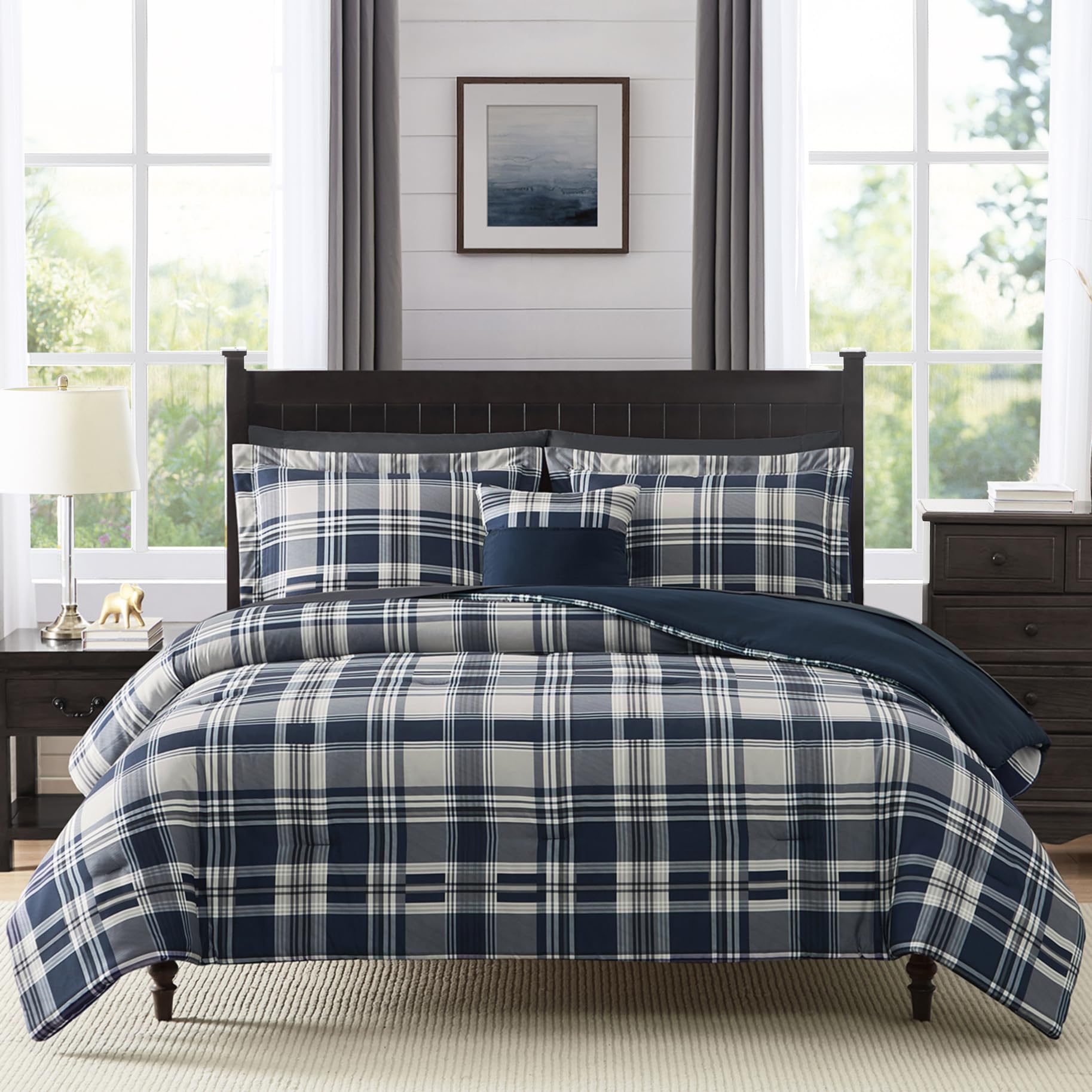 MAIREVE Navy Blue Twin XL Comforter Set, Twin XL Bedding Sets for Boys Girls 5 Pieces for Dorm Farmhouse All Season Lightweight 