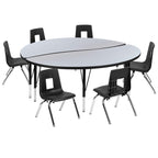 Flash Furniture 60" Circle Wave Collaborative Laminate Activity Table Set With 14" Student Stack Chairs, Grey/Black