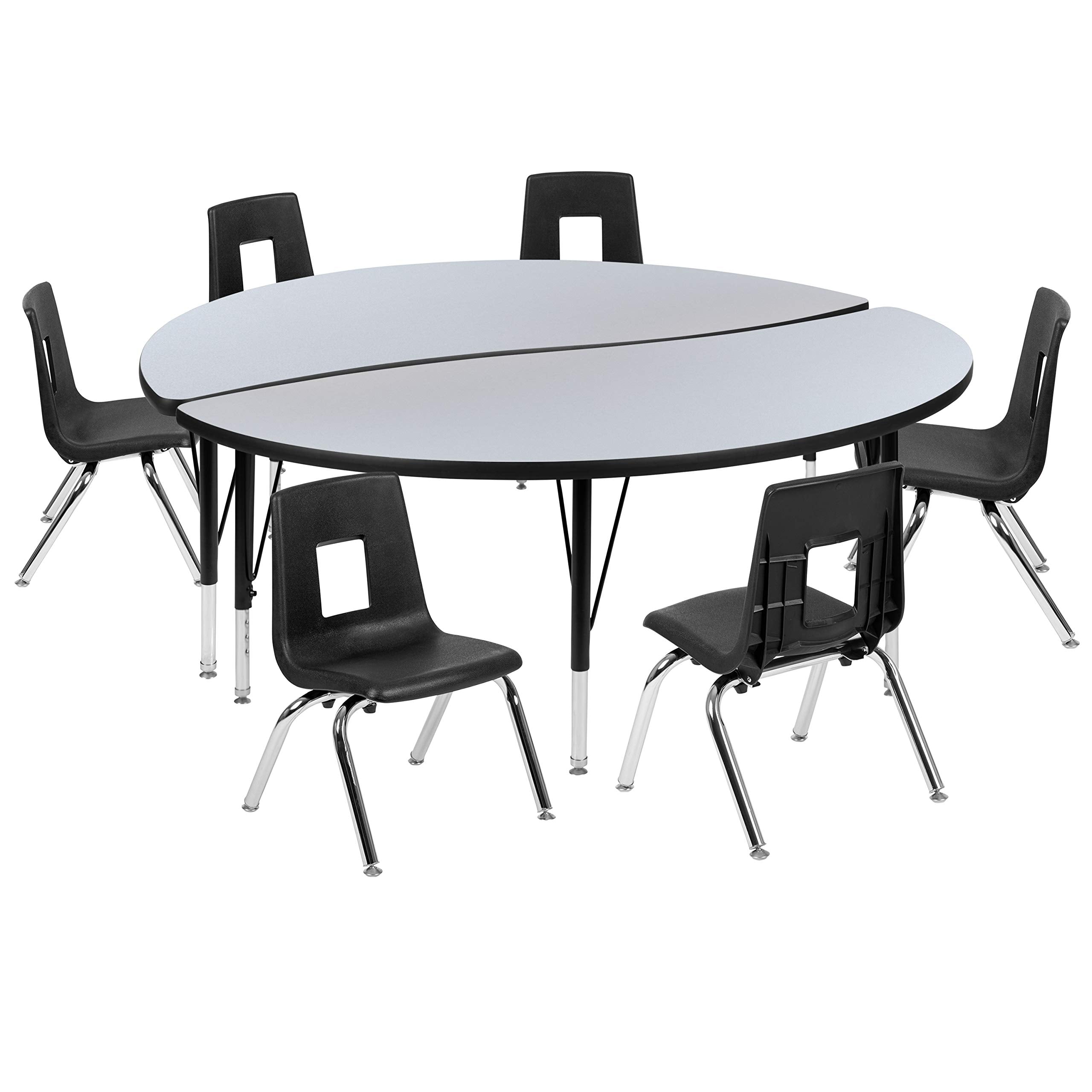 Flash Furniture 60" Circle Wave Collaborative Laminate Activity Table Set With 14" Student Stack Chairs, Grey/Black