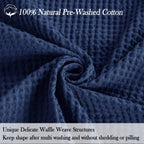 Phf 100% Cotton Waffle Weave Throw Blanket 50'X60'-Lightweight Washed Soft Breathable Blanket For Adults And Kids-Perfect Blanket Layer For Couch Bed Sofa-Elegant Home Decoration-Navy Blue