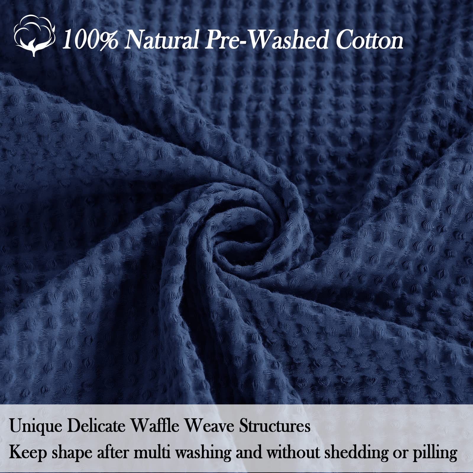 Phf 100% Cotton Waffle Weave Throw Blanket 50'X60'-Lightweight Washed Soft Breathable Blanket For Adults And Kids-Perfect Blanket Layer For Couch Bed Sofa-Elegant Home Decoration-Navy Blue