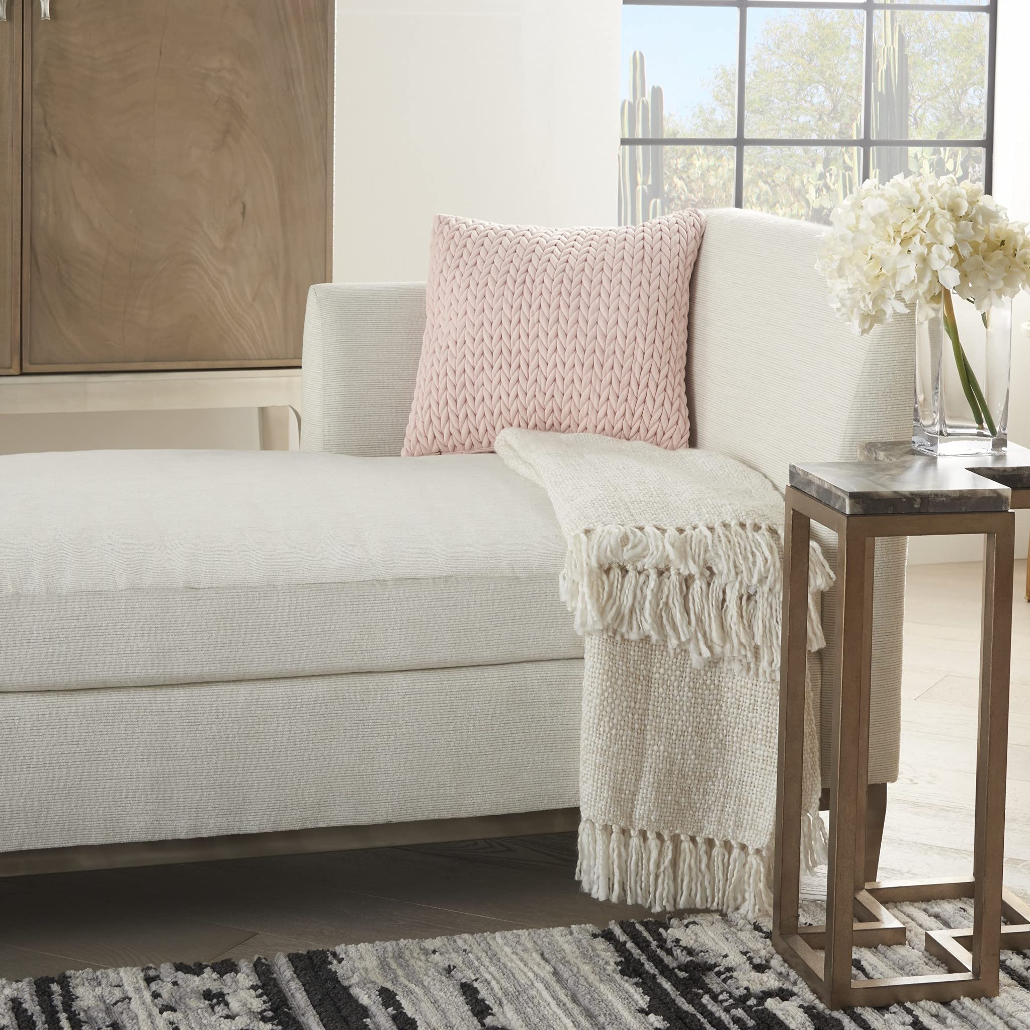 HomeRoots 100% Polyester Blush Pink Chunky Braid Throw Pillow