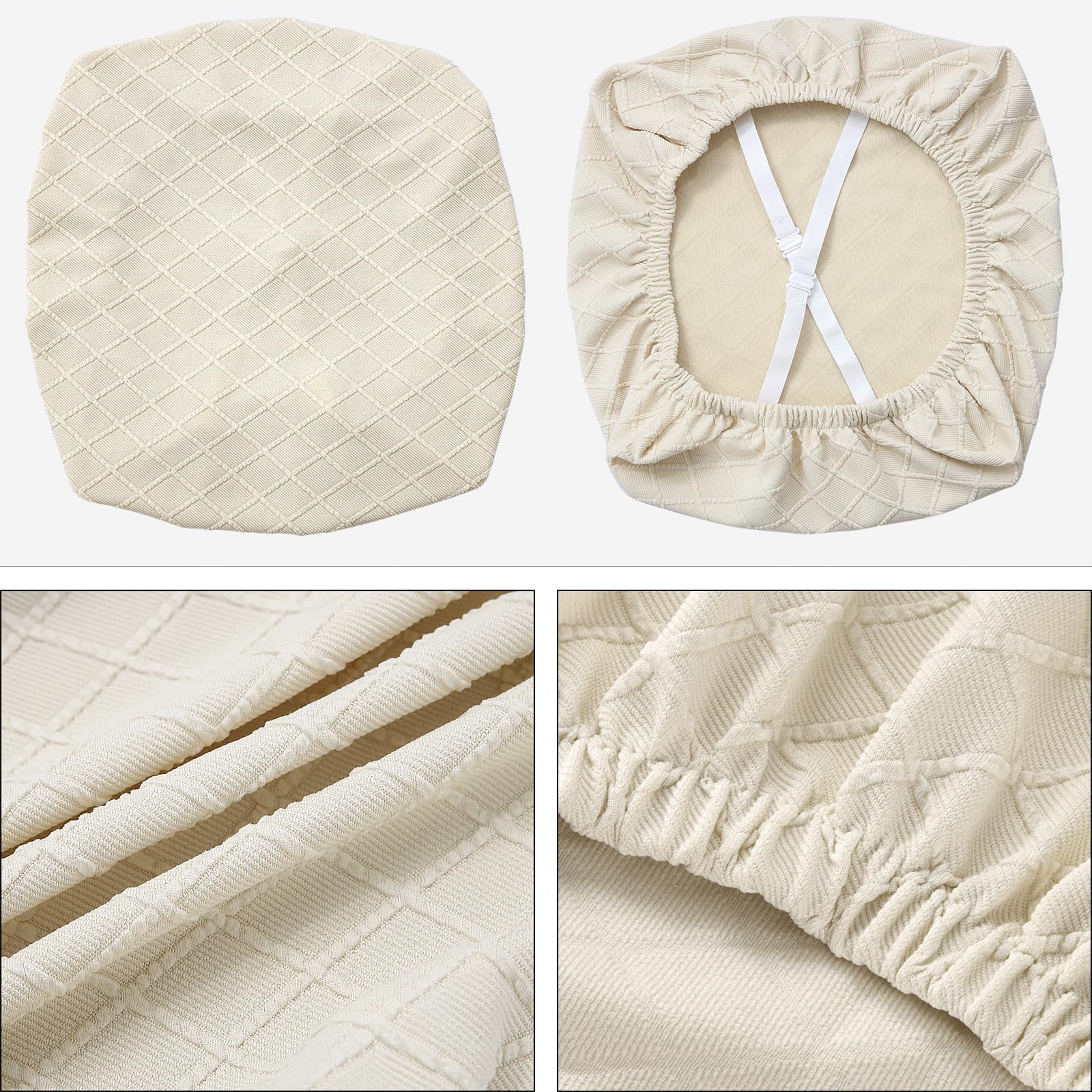 Fuloon Stretch Jacquard Chair Seat Covers Set Of 2, Removable Washable Dining Chair Covers Anti-Dust Dining Room Chair Covers Seat Cushion Slipcovers (2, Beige)