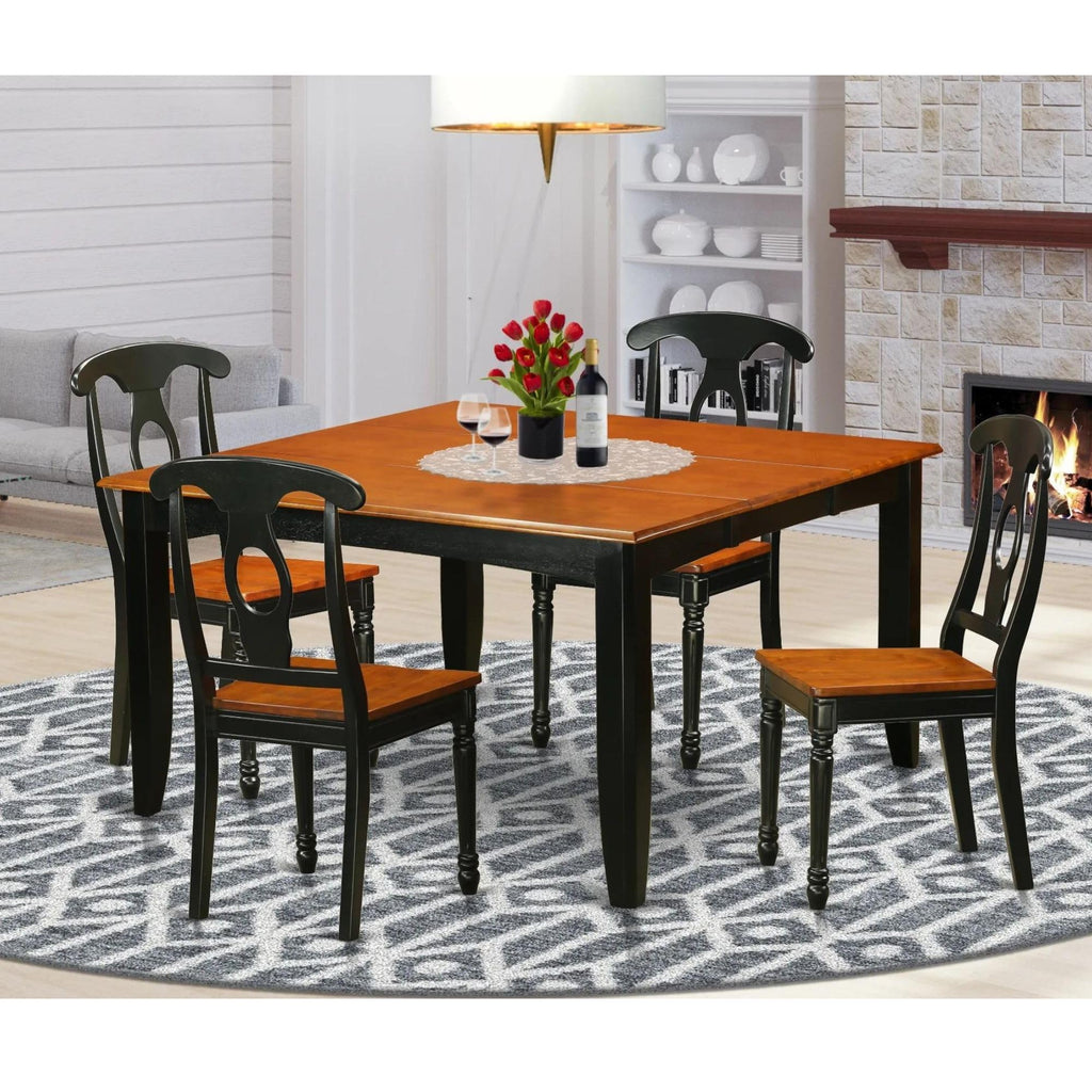 East West Furniture PFKE5-BCH-W 5 Piece Kitchen Table & Chairs Set Includes a Square Dining Table with Butterfly Leaf and 4 Dining Room Chairs, 54x54 Inch, Black & Cherry