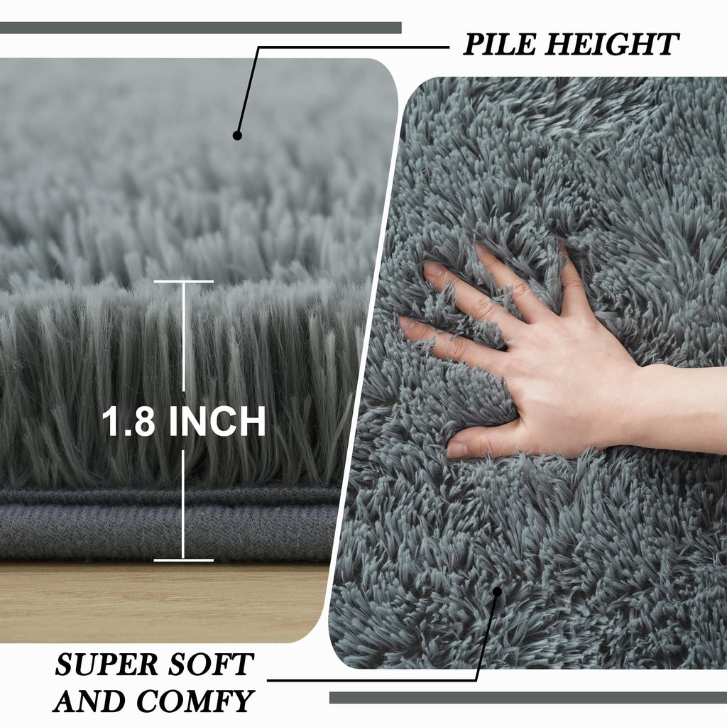 Area Rugs 9X12 Living Room: Shag Area Rug For Living Room - Gray Large Plush Fluffy Carpet (Grey, 9X12 Feet)