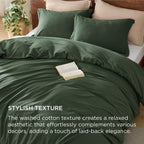 Bedsure Washed Cotton Duvet Cover Set - Olive Green, Queen (90"x90"), 3 Pieces with 2 Pillow Shams, GentleSoft™ Minimalist Bedding