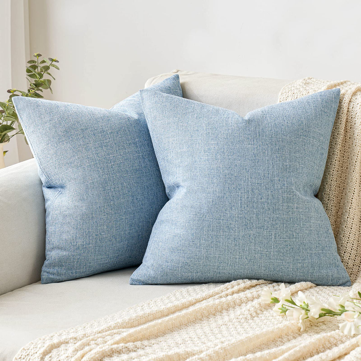 Miulee Pack Of 2 Decorative Linen Burlap Pillow Cover Square Solid Spring Throw Cushion Case For Sofa Car Couch 18X18 Inch Light