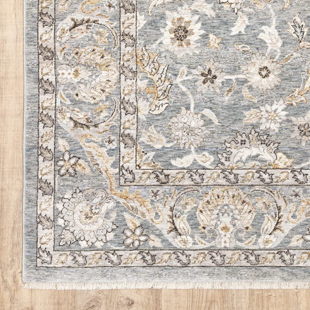 HomeRoots Polyester 6' x 9' Blue Ivory Machine Woven Floral Oriental Indoor Area Rug
