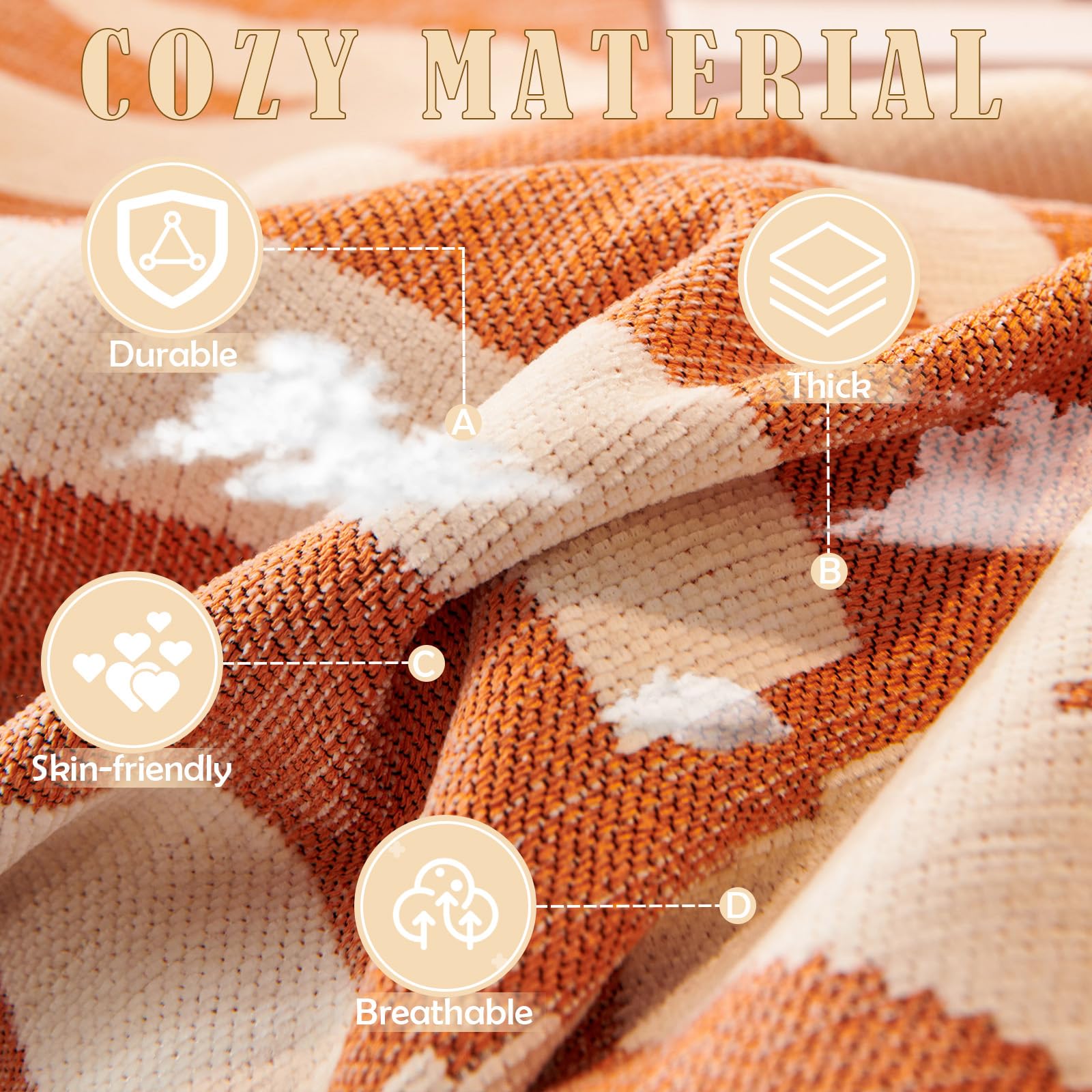 Handontime Orange Sofa Covers For Couch Loveseat Covers Soft Chenille Couch Cover For Dogs Sofa Covers For 3 Cushion Couch Boho Sofa Throw Cover Pet Couch Furniture Protector Thick Washable, 91' X134'