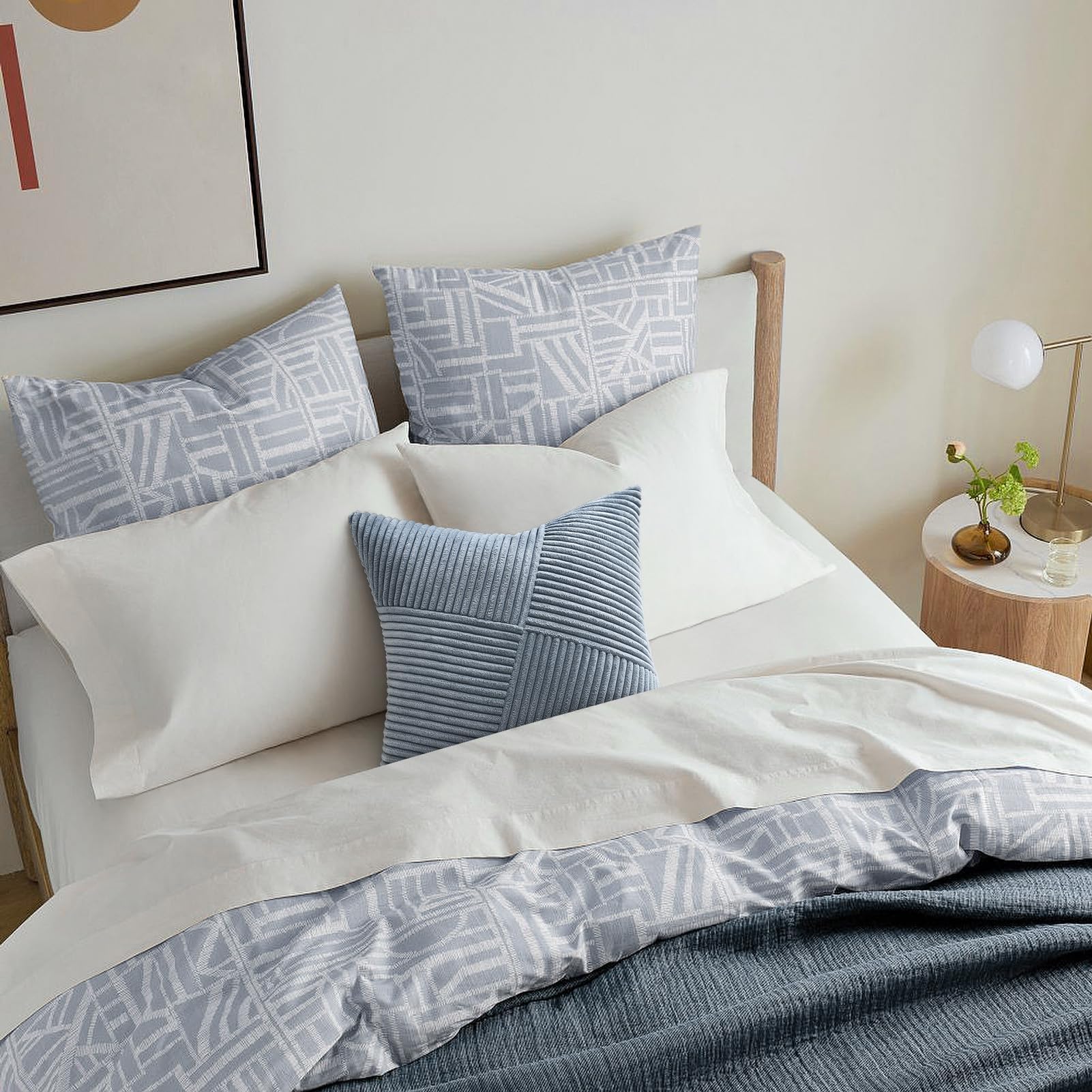 Topfinel Dusty Blue Throw Pillow Covers 18X18 Set Of 2, Soft Corduroy Couch Decorative Pillow Covers Windmill Textured Striped P