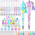 Teling 12 Pcs Beadable Pens Plastic Black Ink Ballpoint Pen With Assorted Spacer Beads Silicone Beads And Tassels And 12 Pcs Lob