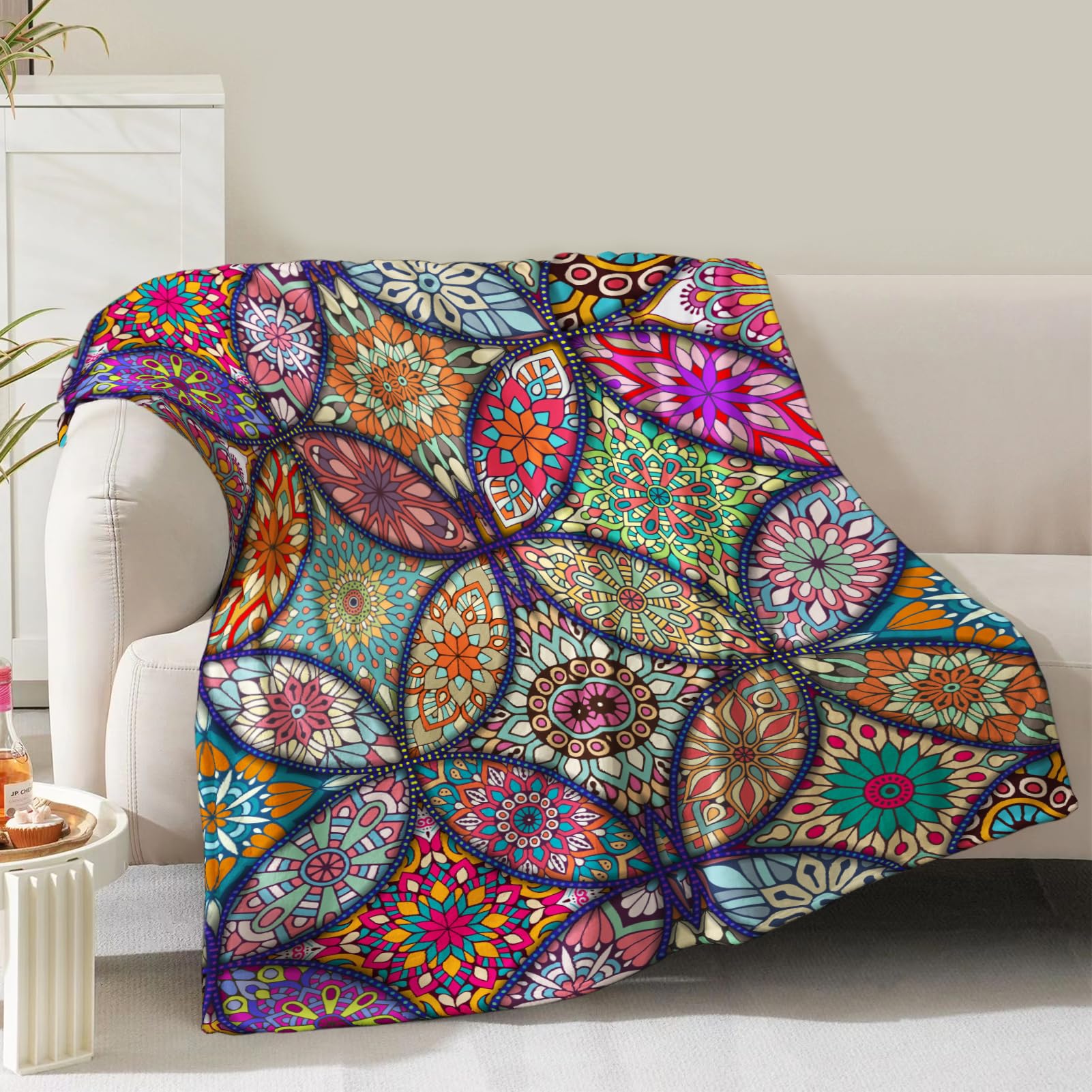 Boho Floral Blanket Gifts For Women Girls Mom Wife Birthday Christmas Valentine Present Colorful Bohemian Flower Theme Hippie De
