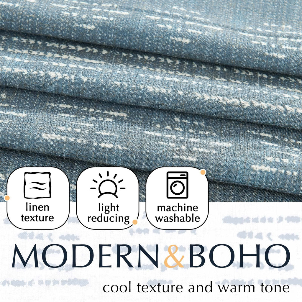 Jinchan Boho Kitchen Curtain Linen Tier Curtain Bohemian Cafe Curtain 36 Inch Geometric Striped Small Window Curtain Rod Pocket Light Filtering Farmhouse Country Rustic For Bathroom Rv 1 Panel Blue