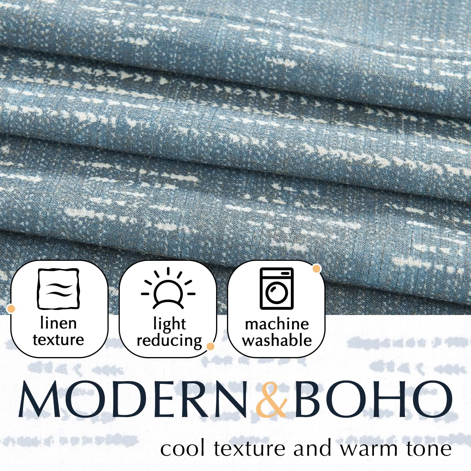 Jinchan Boho Kitchen Curtain Linen Tier Curtain Bohemian Cafe Curtain 36 Inch Geometric Striped Small Window Curtain Rod Pocket Light Filtering Farmhouse Country Rustic For Bathroom Rv 1 Panel Blue