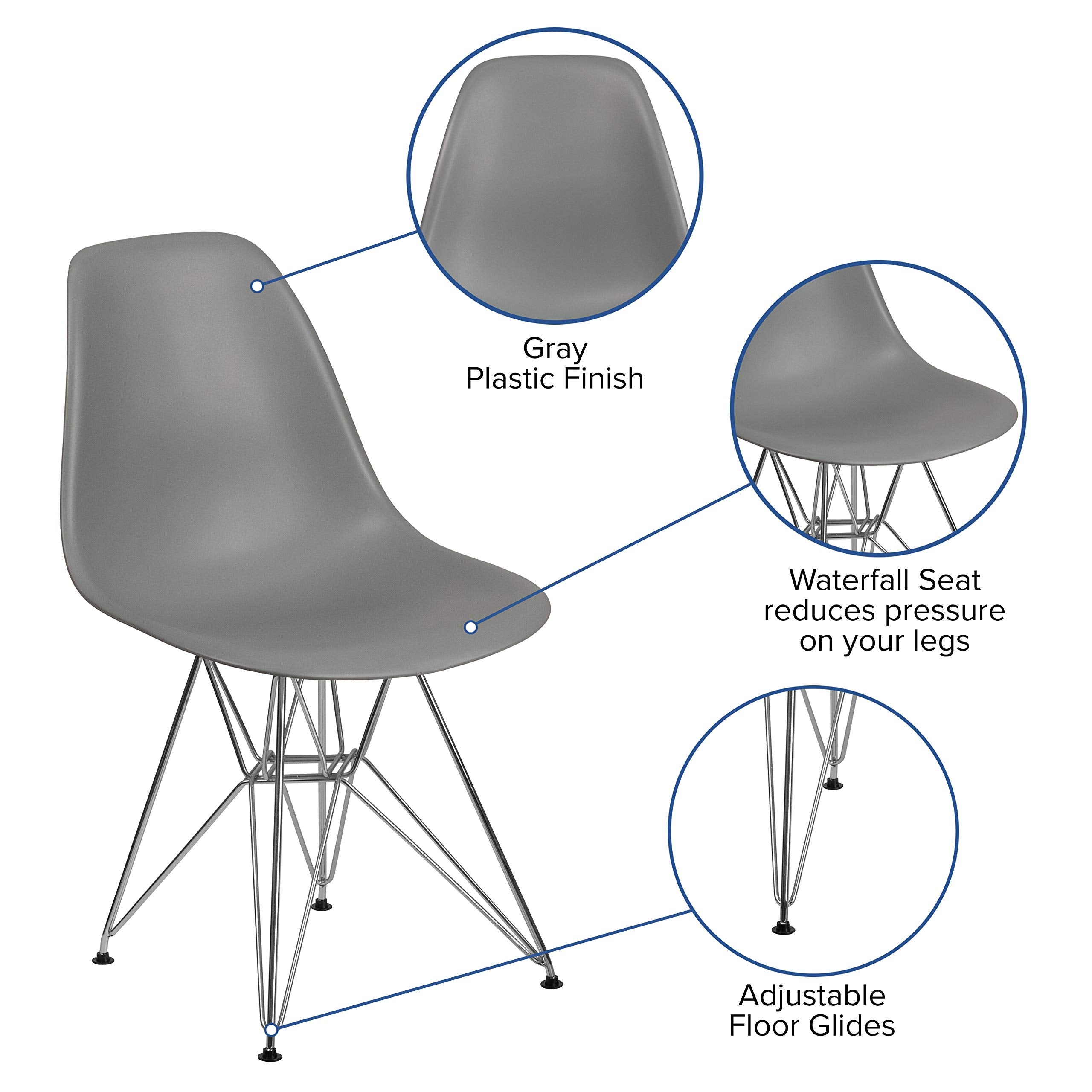 Flash Furniture Elon Series Moss Gray Plastic Chair With Chrome Base