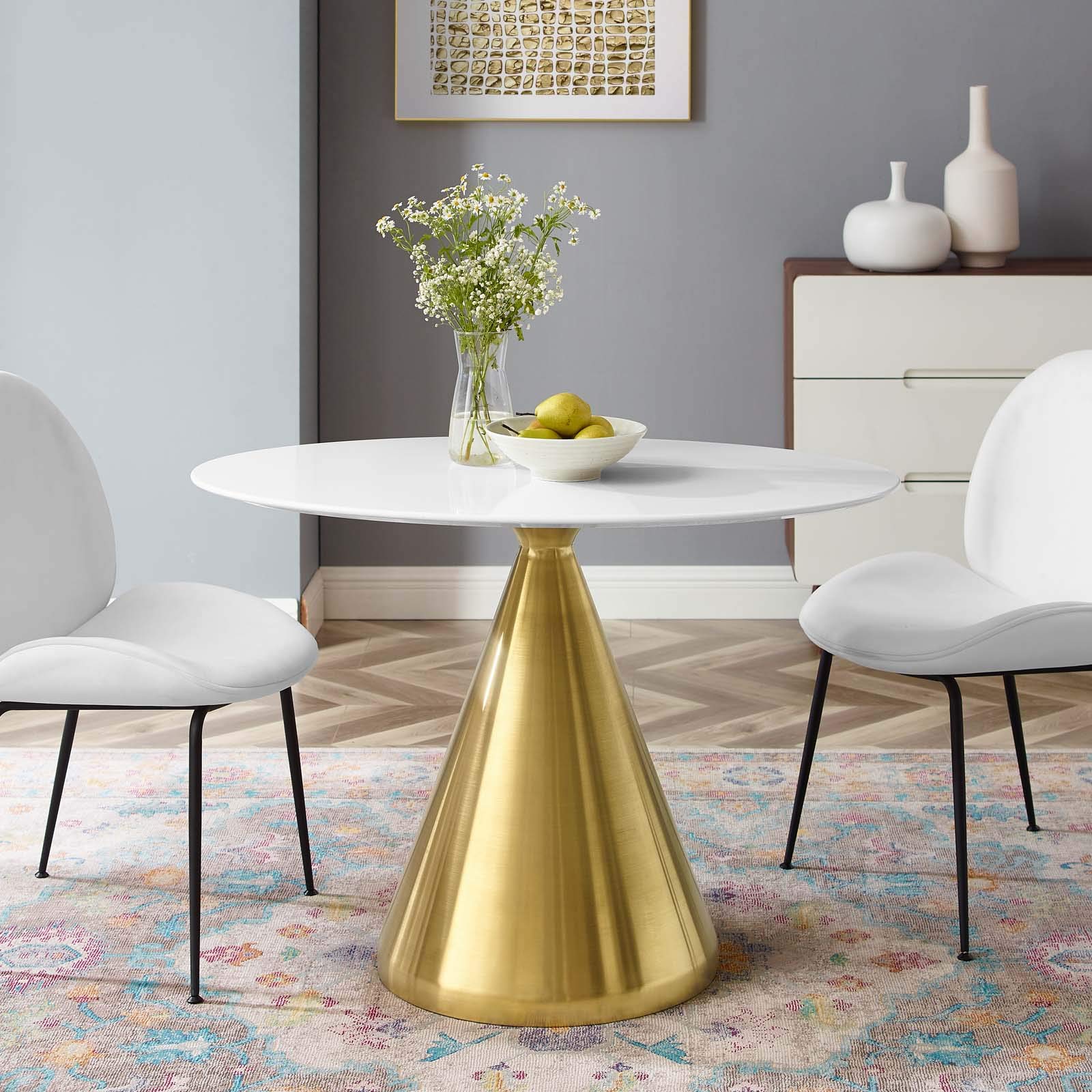 Modway Tupelo Oval 42&quot; Dining Table in Gold White
