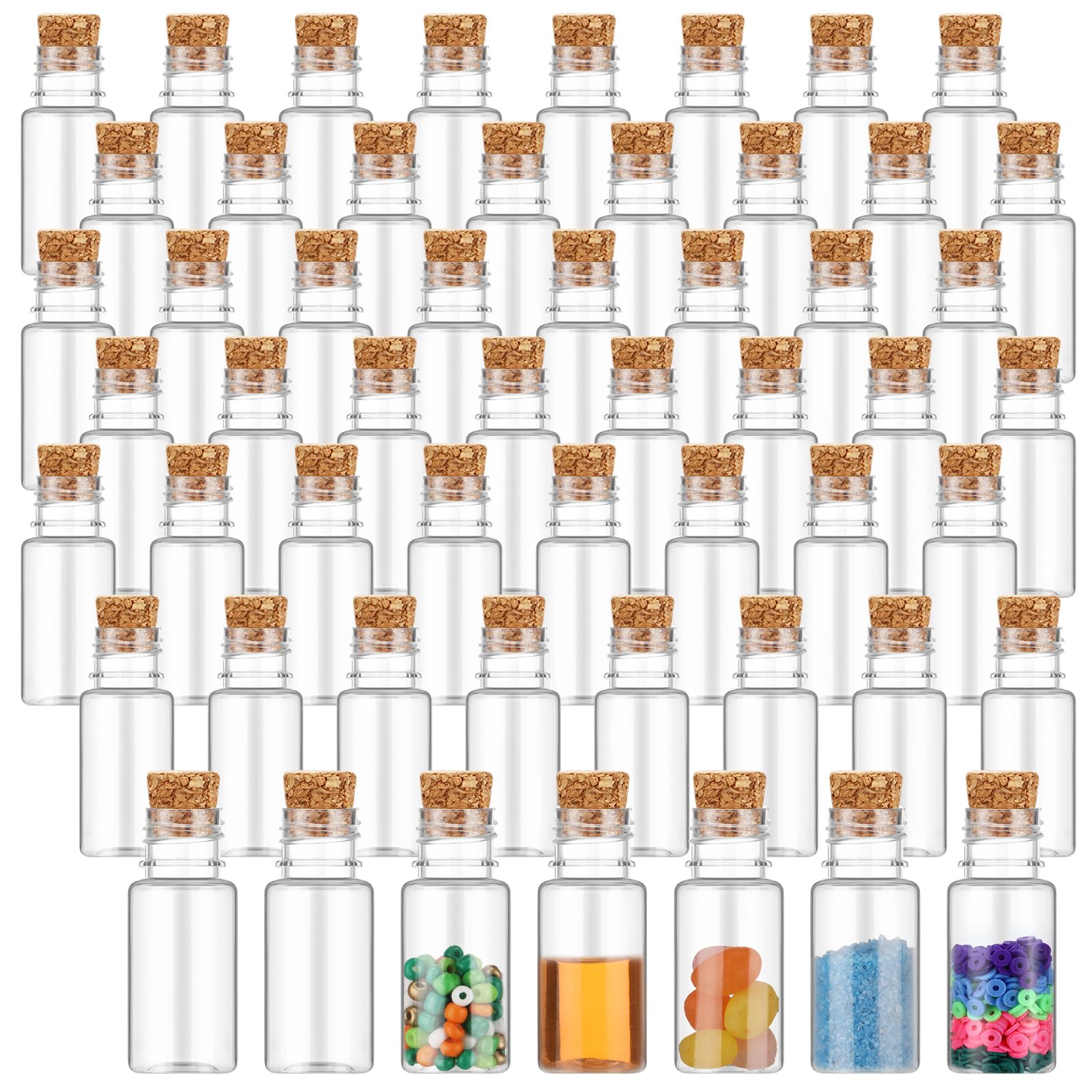 Bokon 100 Packs 10ml Mini Plastic Bottles with Corks Stoppers Small Potion Bottles Tiny Clear Sand Art Bottles Wishing Vial for 