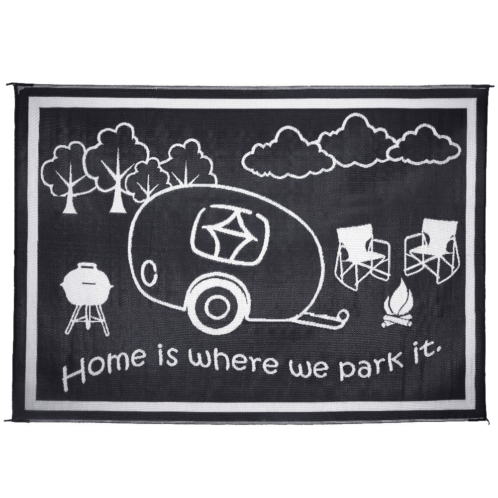 Stylish Camping Ming'S Mark Rh8111 Reversible Rv Home Mat - 8' X 11', Black/White