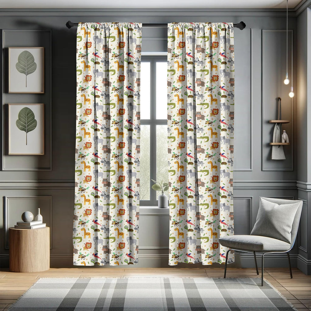 Ambesonne Cartoon Animal Window Curtains, Australian Fauna Silly Faces Savannah Lion Crocodile Repetitive Pattern, Lightweight D