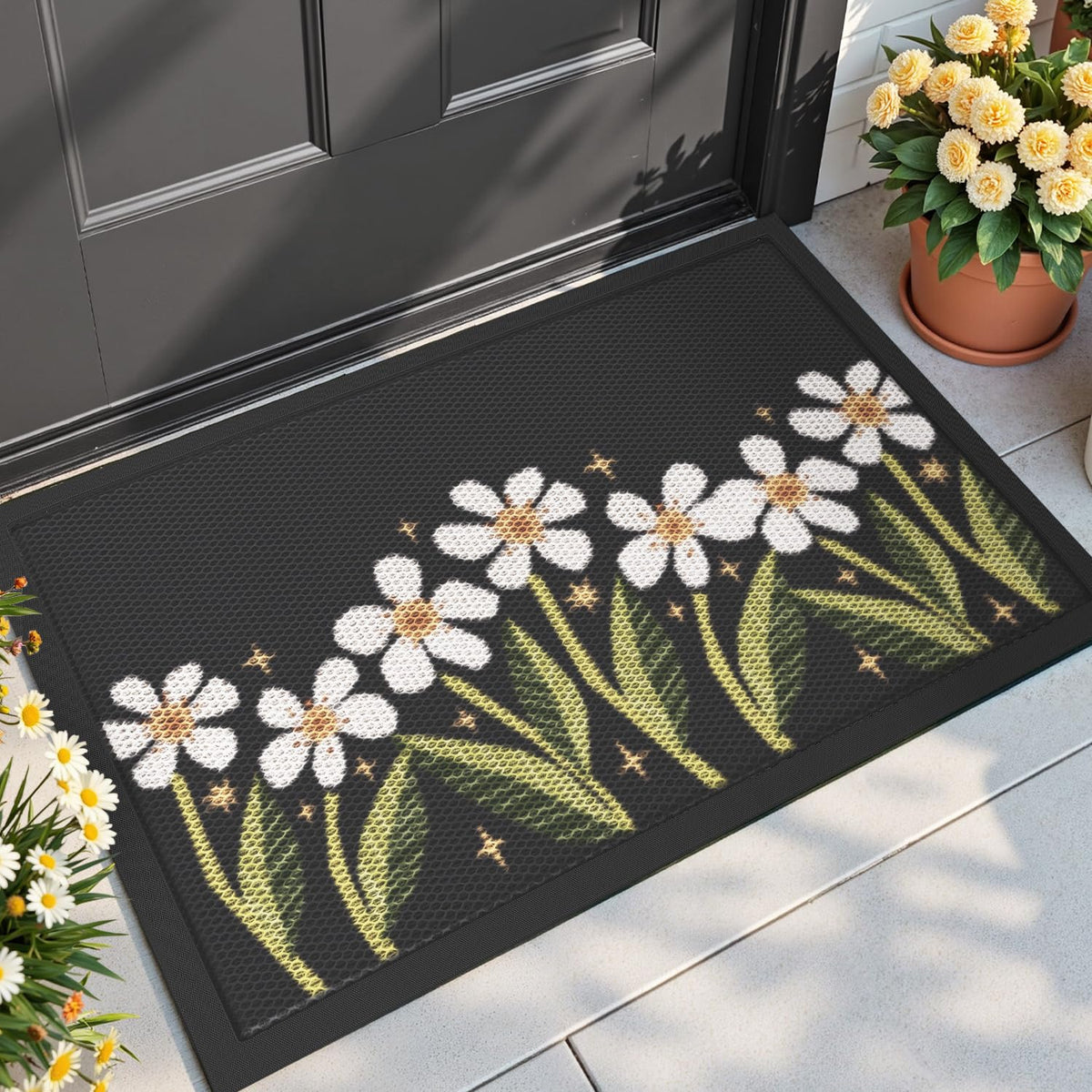 Dexi Front Door Mat Outside Entrance, Spring Wildflower Plant Welcome Doormat, Non Slip Dirt Resist Heavy Duty Entry Mats For En