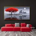 XLSJERST Large Wall Art - Red Tree Living Room Wall Decor Frame Modern Canvas Artwork Moon Landscape Lake Picture for Bedroom Of