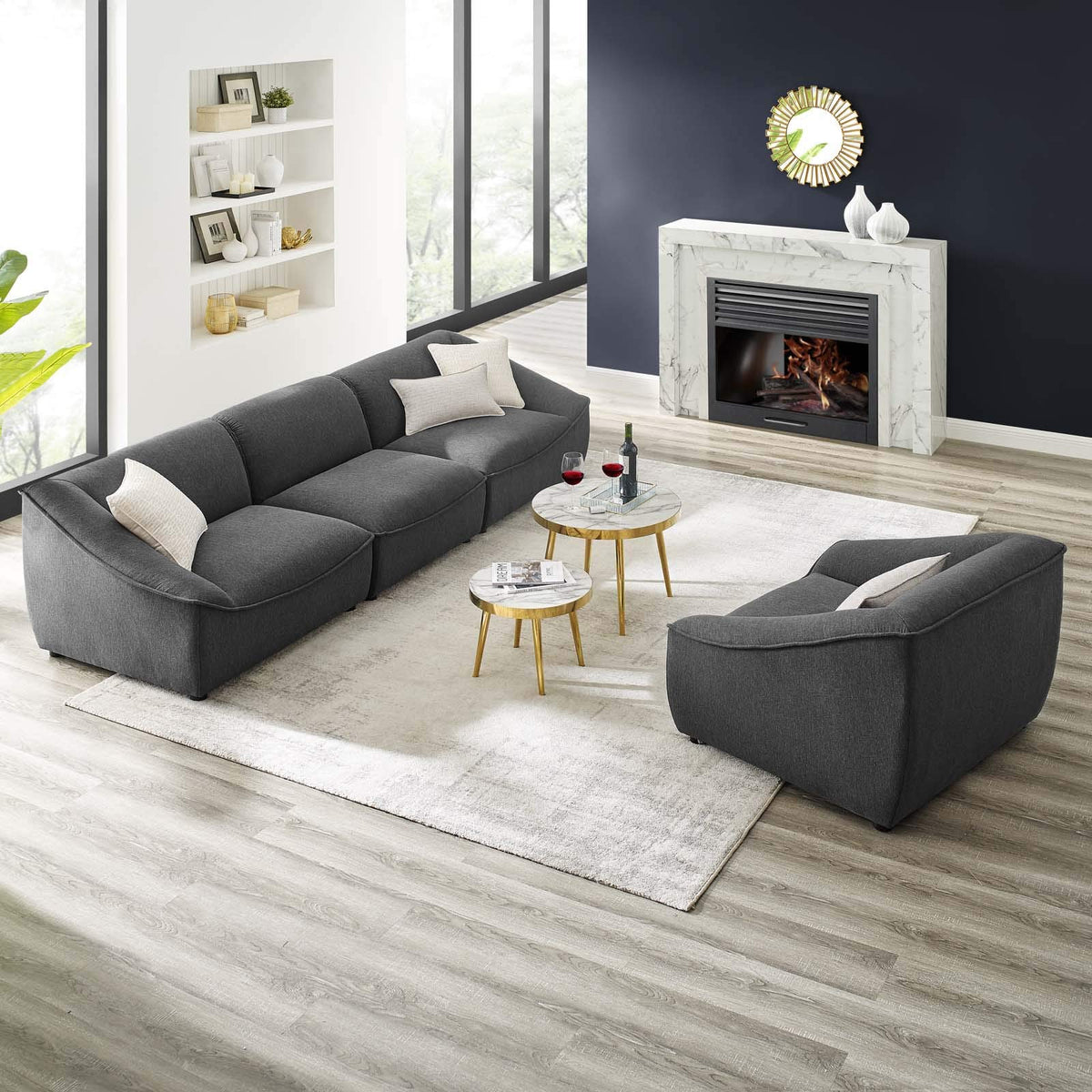 Modway Comprise Fabric Upholstered Sectional Sofa, 4-Piece Set, Charcoal