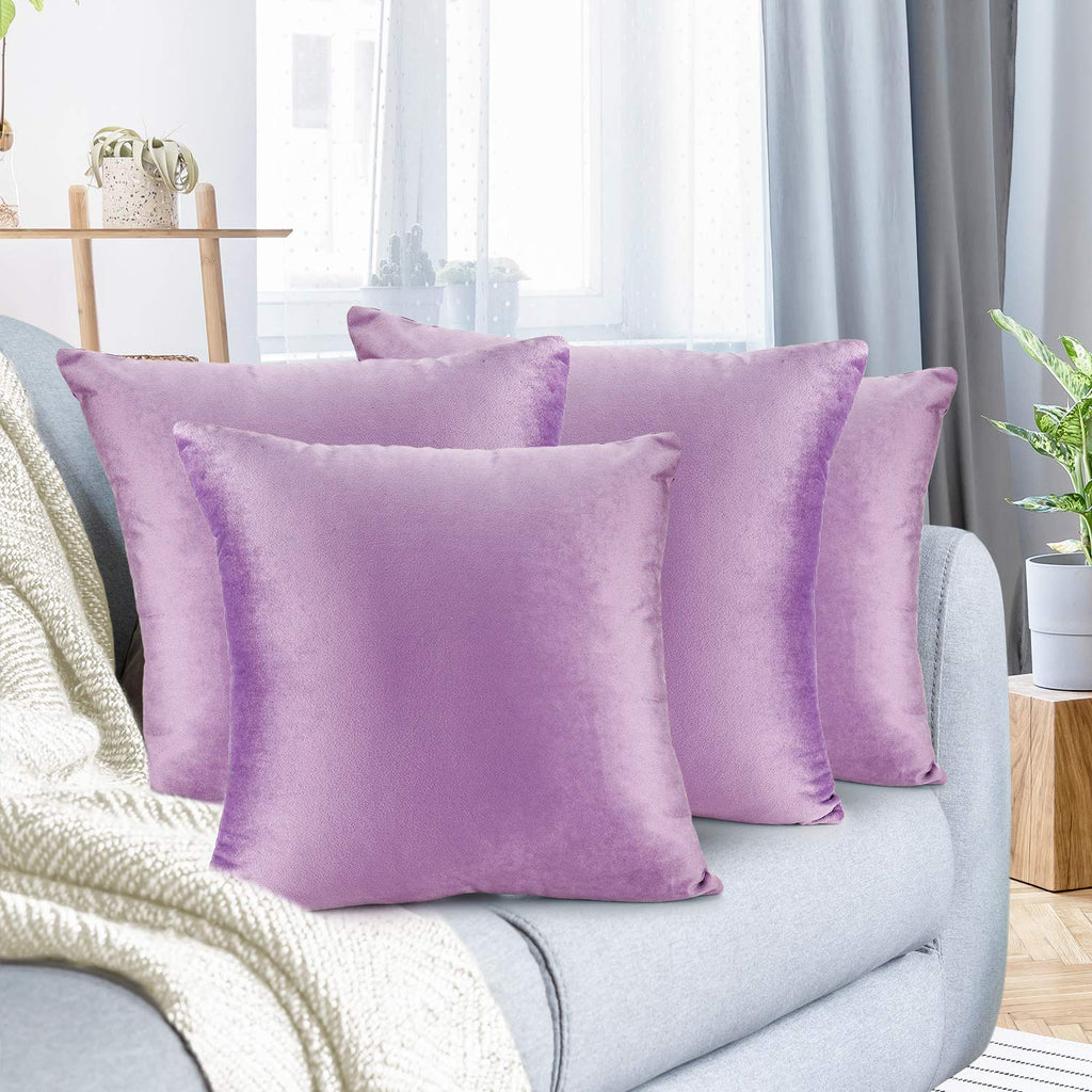 Nestl Throw Pillow Covers, Cozy Velvet Decorative Outdoor Pillow Covers 18X18 Inches, Soft Solid Cushion Covers For Sofa, Bed And Car, Set Of 4 - Lavender