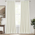 Ivory White Pinch Pleated Complete Blackout Curtains & Drapes 84 Inch Length 2 Panels Set, Flax Linen Room Darkening Soundproof 