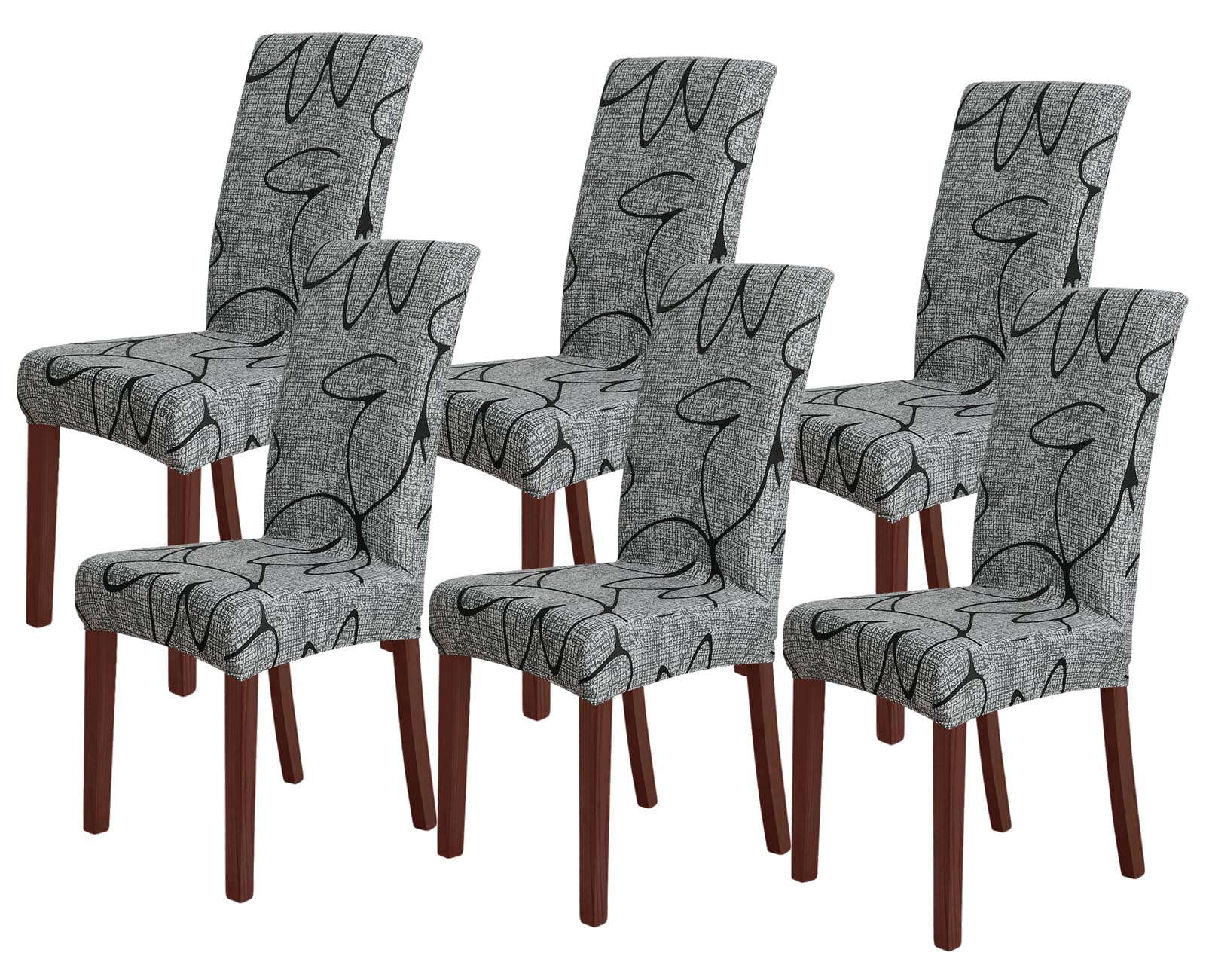 FORCHEER Chair Covers for Dining Chairs Set of 6,Grey Floral Stretch Dining Room Chair Cover Kitchen Parsons Chair Slipcovers (P