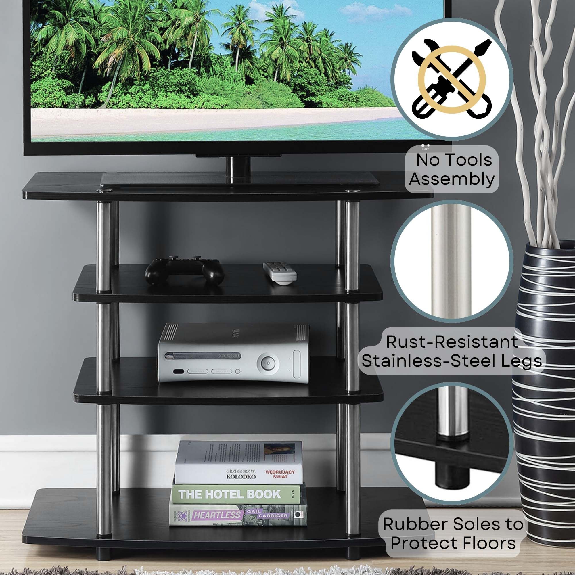Convenience Concepts Designs2Go No Tools Highboy TV Stand, Black