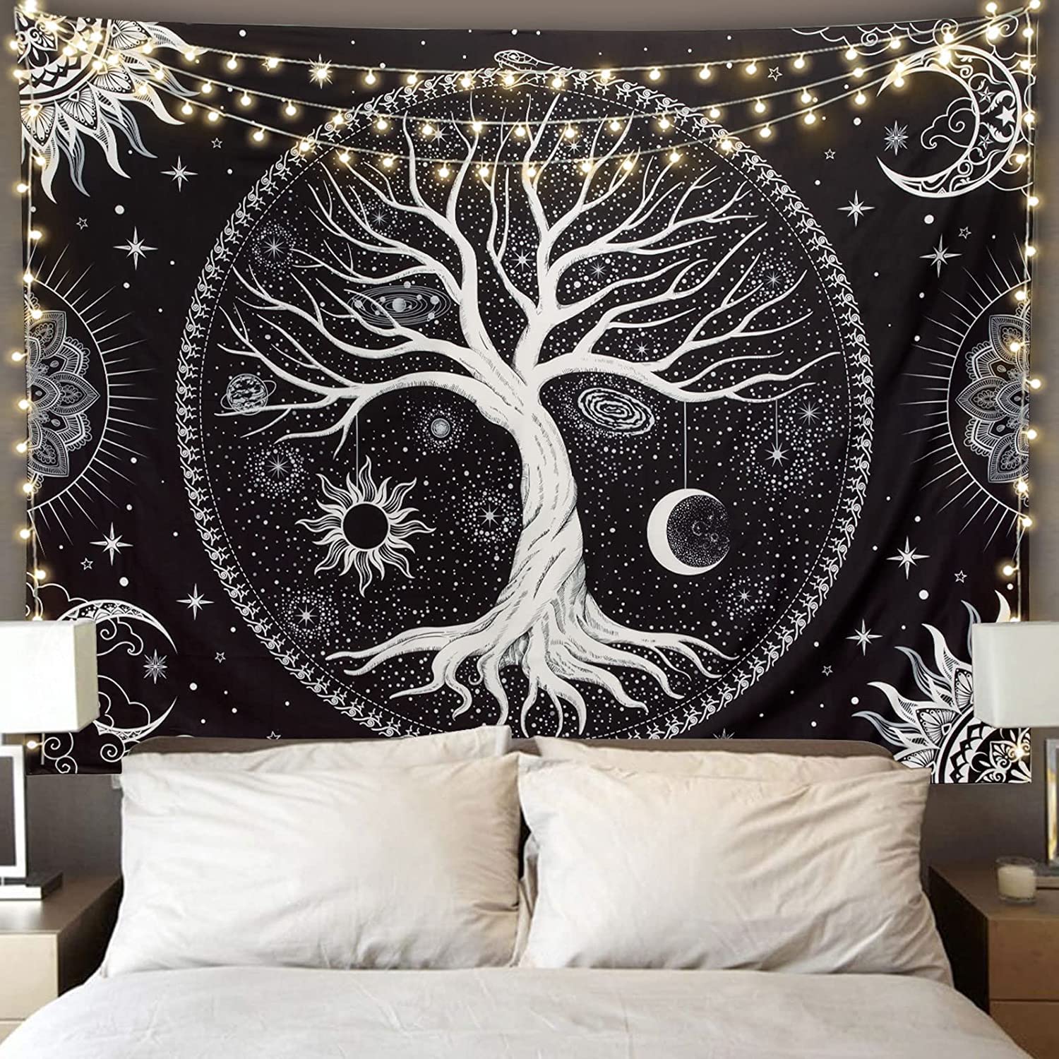 Fly Spray Aesthetic Tree Of Life Tapestry Black And White Wall Tapestry Hippie Sun Moon Star Galaxy Space Tapestries Forest Wall