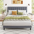 Sweetcrispy King Size Bed Frame - Fabric Upholstered Platform Bed with Headboard, 800LBS Sturdy Wooden Slats Support, No Box Spr