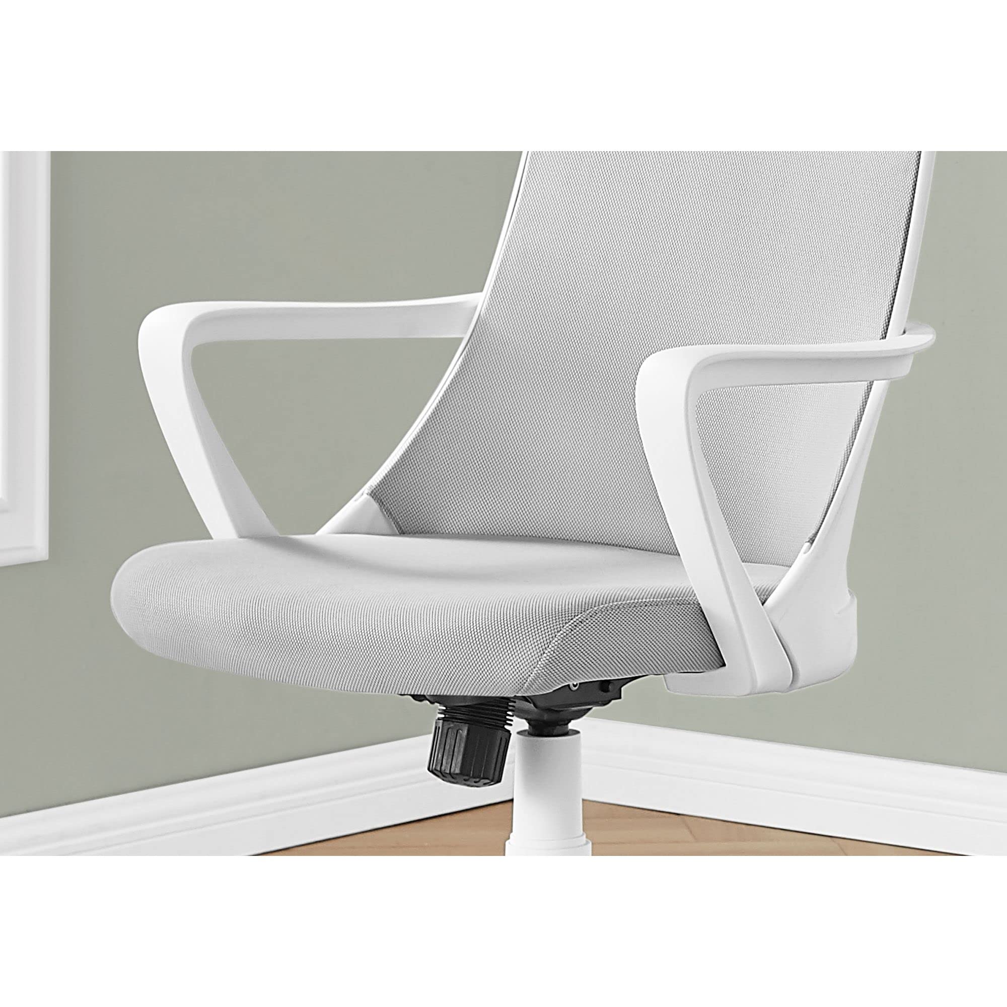 Monarch Specialties 7294, Adjustable Height, Swivel, Ergonomic, Armrests, Computer Desk, Work, Metal, Contemporary, Modern Office Chair Multi Position, 22.5' L x 24' W x 37' H, Grey Mesh/White