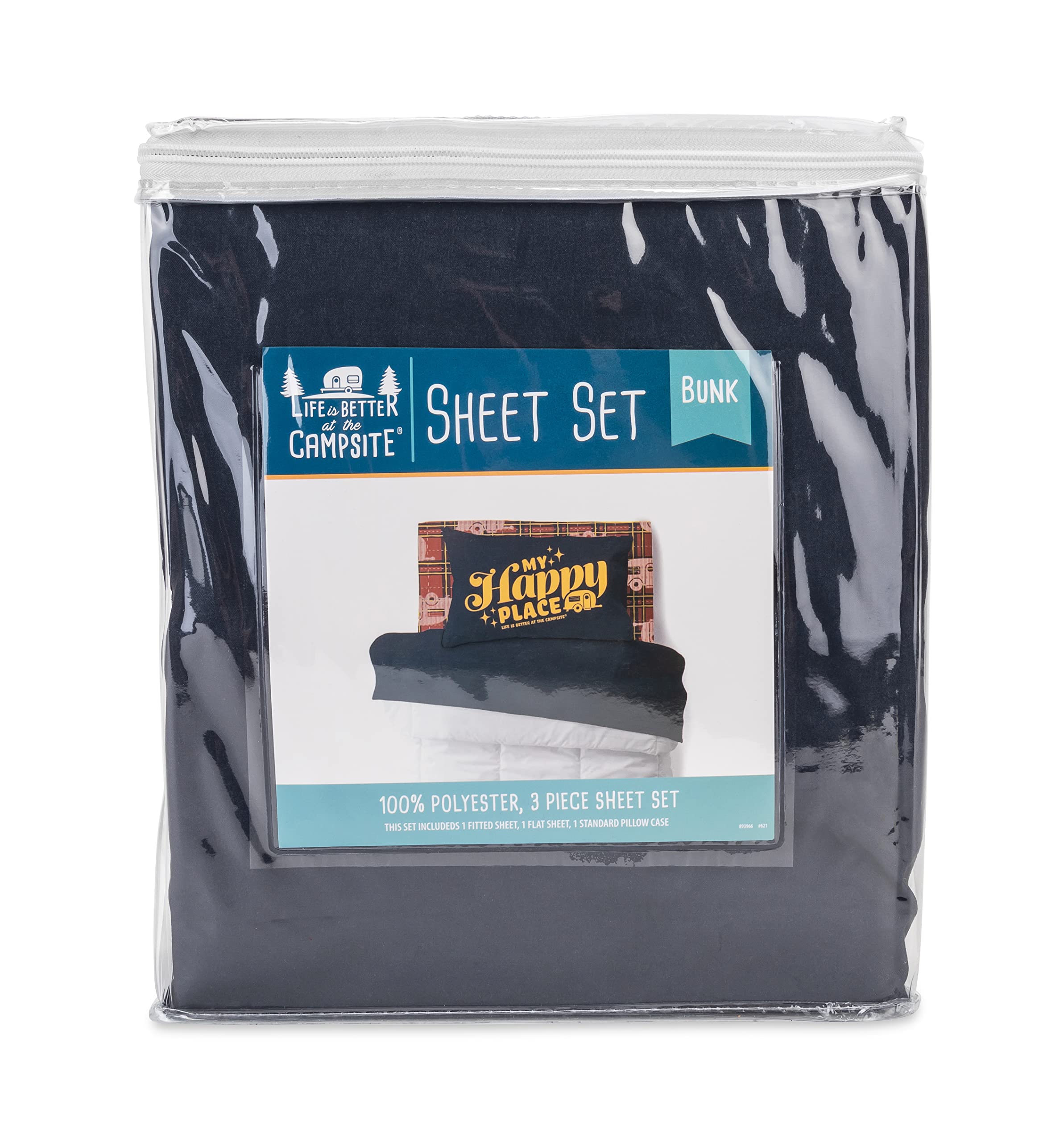 Camco Life Is Better At The Campsite Camper/Rv Bunk Sized Bed Sheets | Features Vintage-Inspired Camping Theme On Red Plaid & Na
