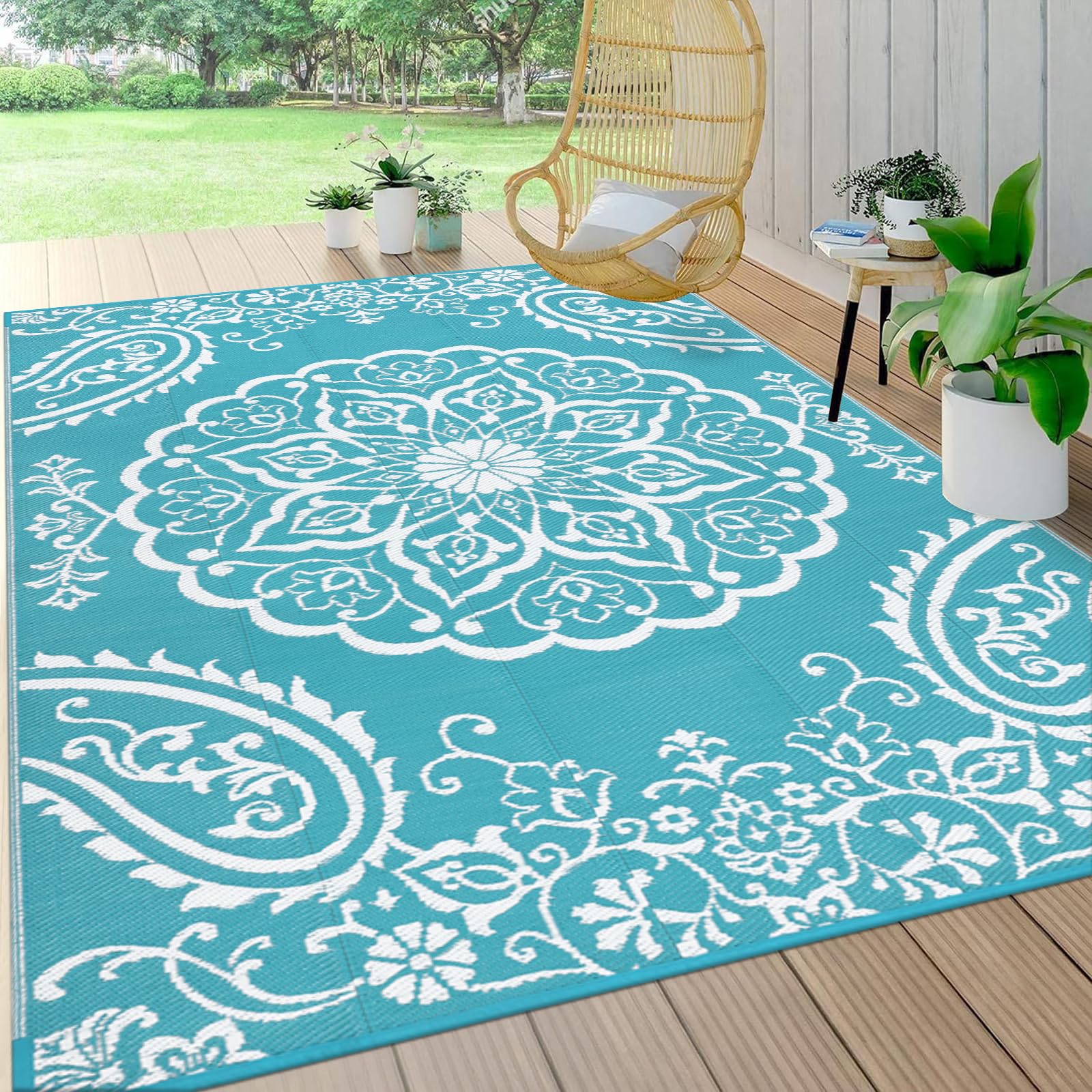 Pauwer Reversible Outdoor Rug, 6'X9', Waterproof Polypropylene Patio Mat, Rv, Balcony, Deck, Beach, Picnic