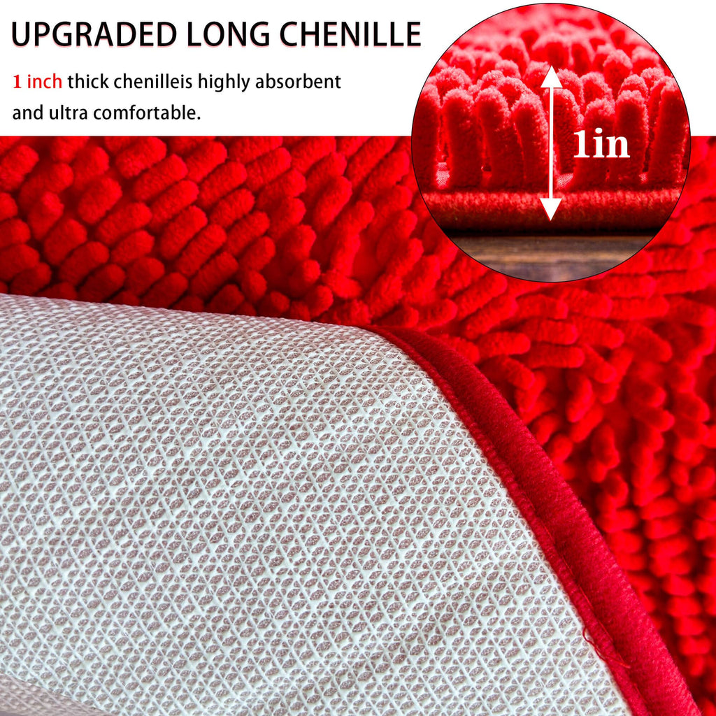 Eanpet Half Round Bath Mat Non-Slip Red Bathroom Rugs Semicircle Chenille Bath Rugs Water Absorbent Floor Mats For Kids Ultra So