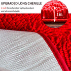 Eanpet Half Round Bath Mat Non-Slip Red Bathroom Rugs Semicircle Chenille Bath Rugs Water Absorbent Floor Mats For Kids Ultra So