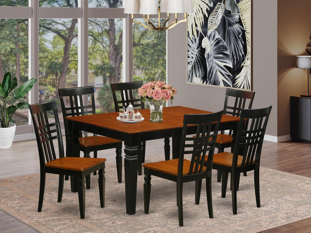 East West Furniture WELG7-BCH-W 7 Piece Dining Set Consist of a Rectangle Dining Table with Butterfly Leaf and 6 Kitchen Chairs, 42x60 Inch, Black & Cherry