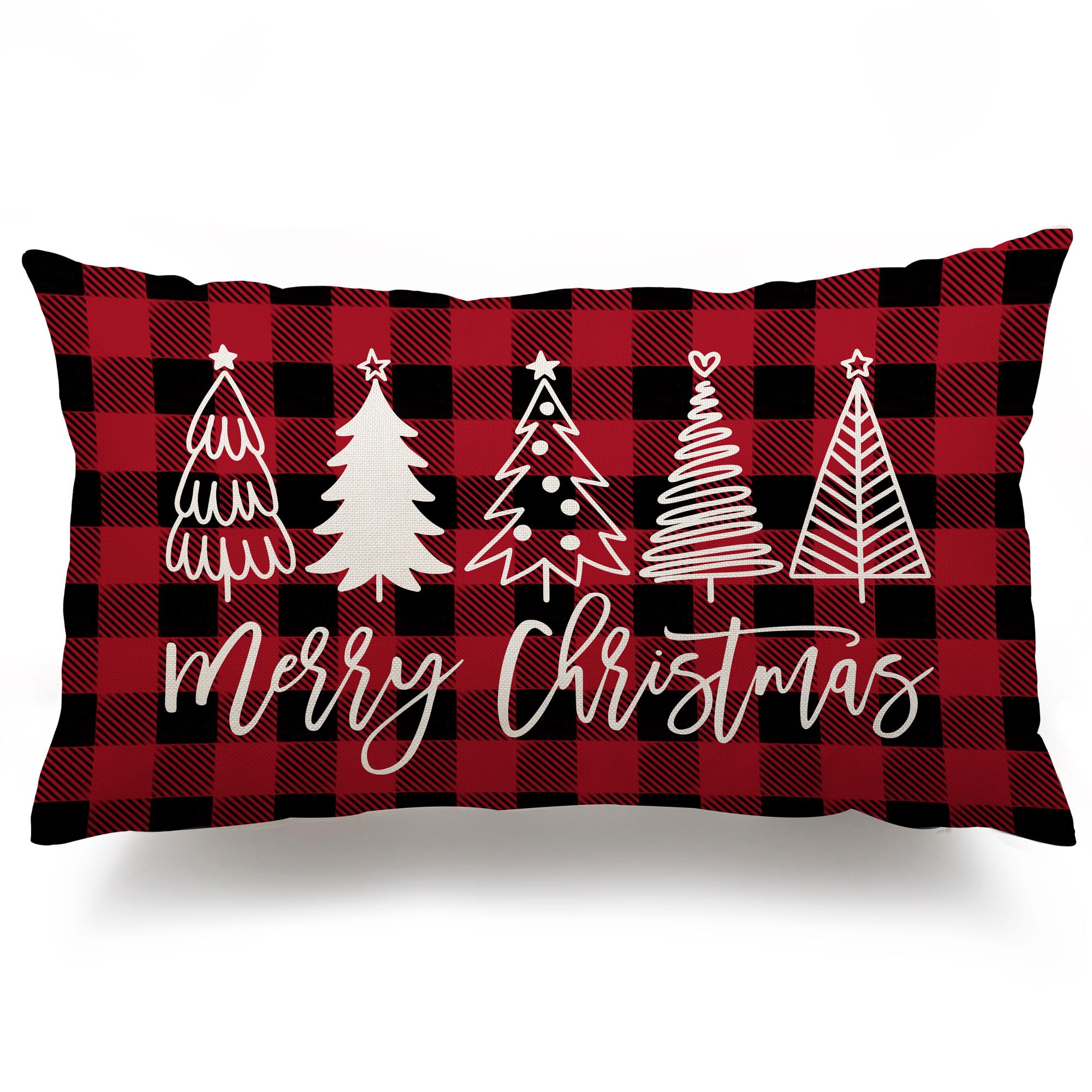 Dfxsz Christmas Pillow Covers 12X20 Inch Christmas Tree Merry Christmas Decorative Red Black Plaid Throw Pillows Winter Christma