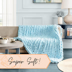 Adyrescia Chunky Knit Blanket Throw | 100% Hand Knit With Jumbo Chenille Yarn (50''X60'', Light Blue)