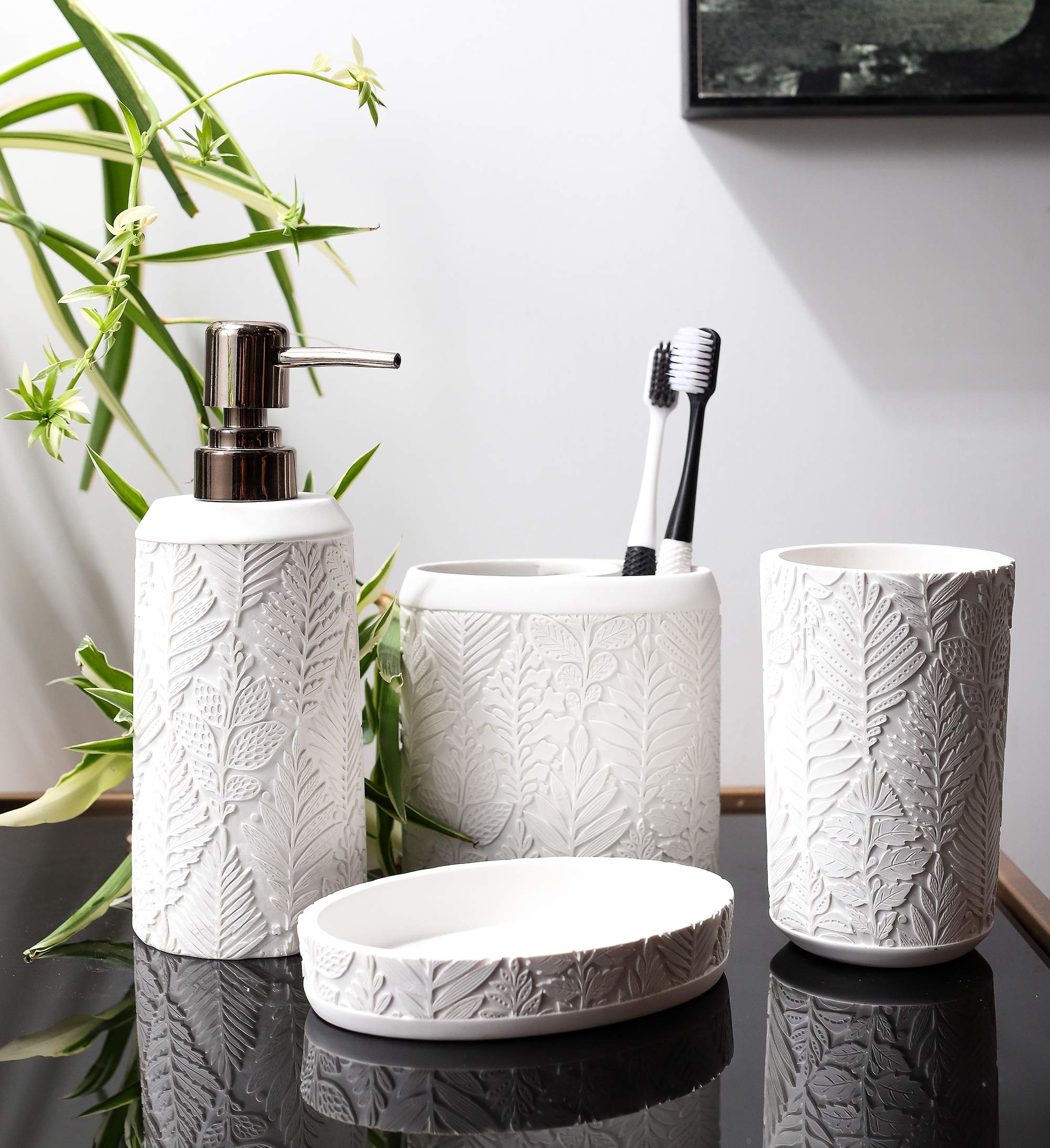 Hymmah Bathroom Accessories Set,Toothbrush Holder,Farmhouse Decor,4 Pcs Resin Gift Apartment Necessities, Contain Toothbrush Cup