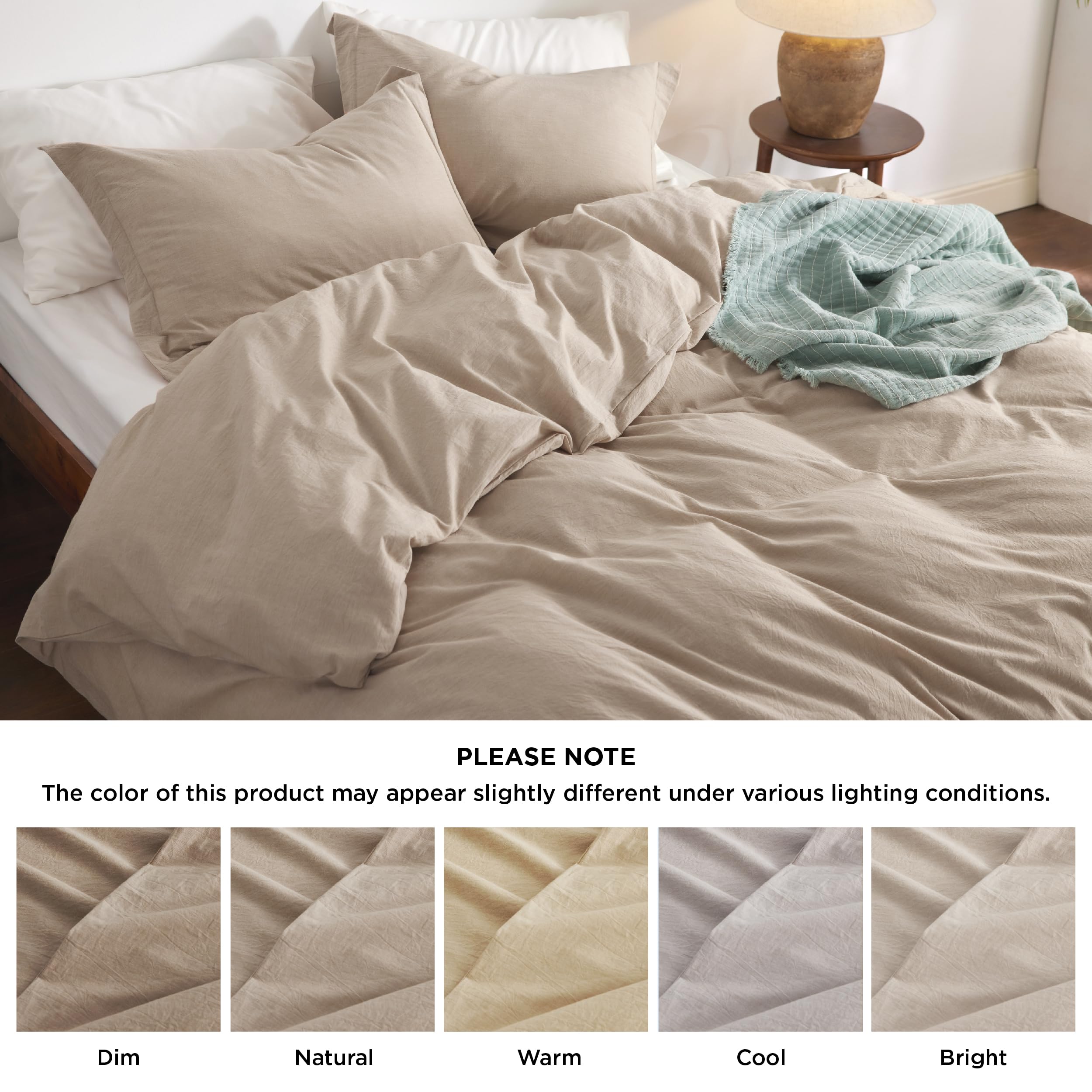Bedsure 100% Washed Cotton Duvet Cover Twin - Warm Sand Minimalist Duvet Cover Set Linen Like - 2 Pieces Gentlesoft™ Plain Simple Cotton Bedding Set With 1 Pillow Sham (Warm Sand, Twin, 68'X90')