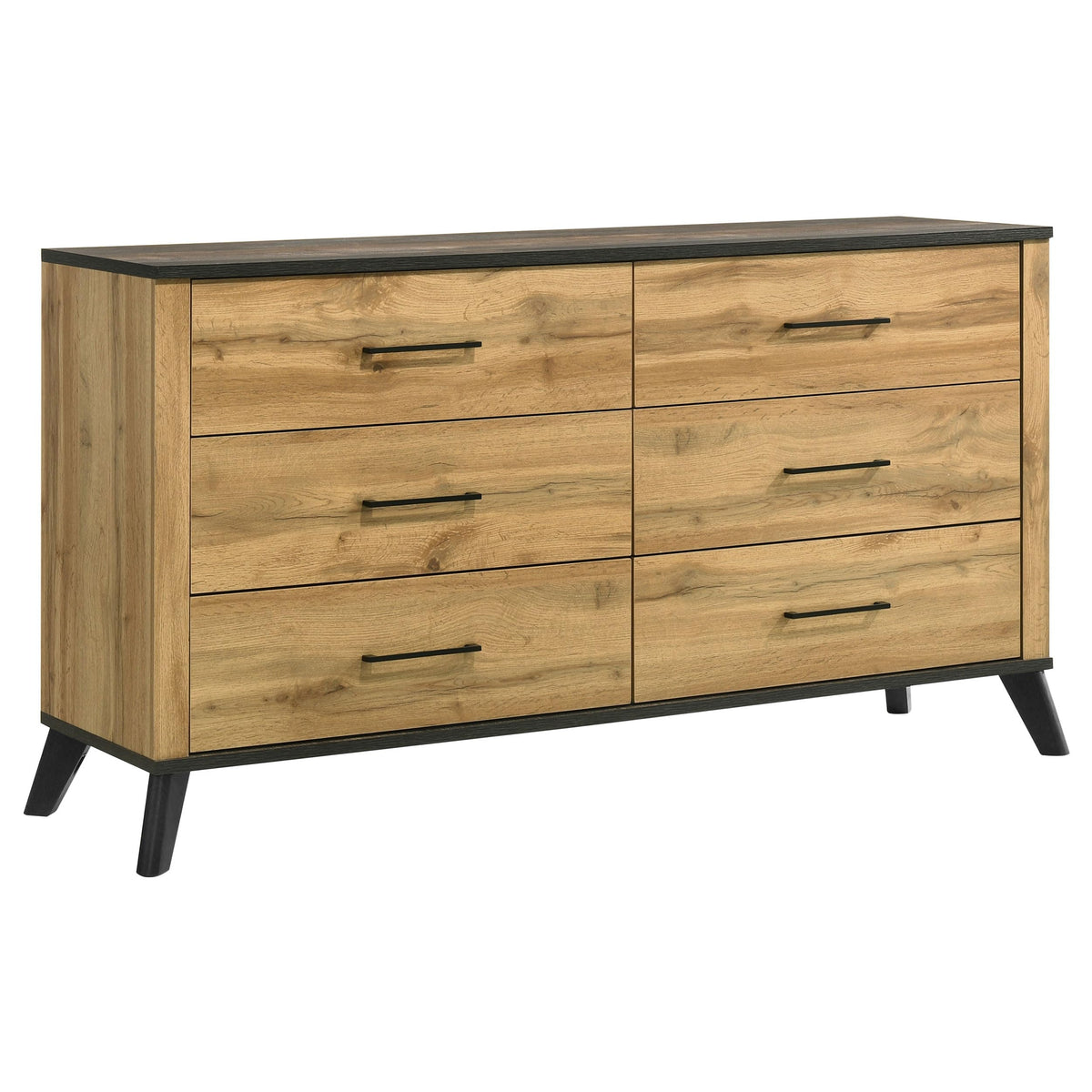 Coaster Home Furnishings Kaywood Mid-Century Modern 60-inch 6-Drawer Bedroom Dresser Clothing Storage Cabinet Wide Chest of Drawers Organizer Unit Weathered Brown and Natural Pine 225003