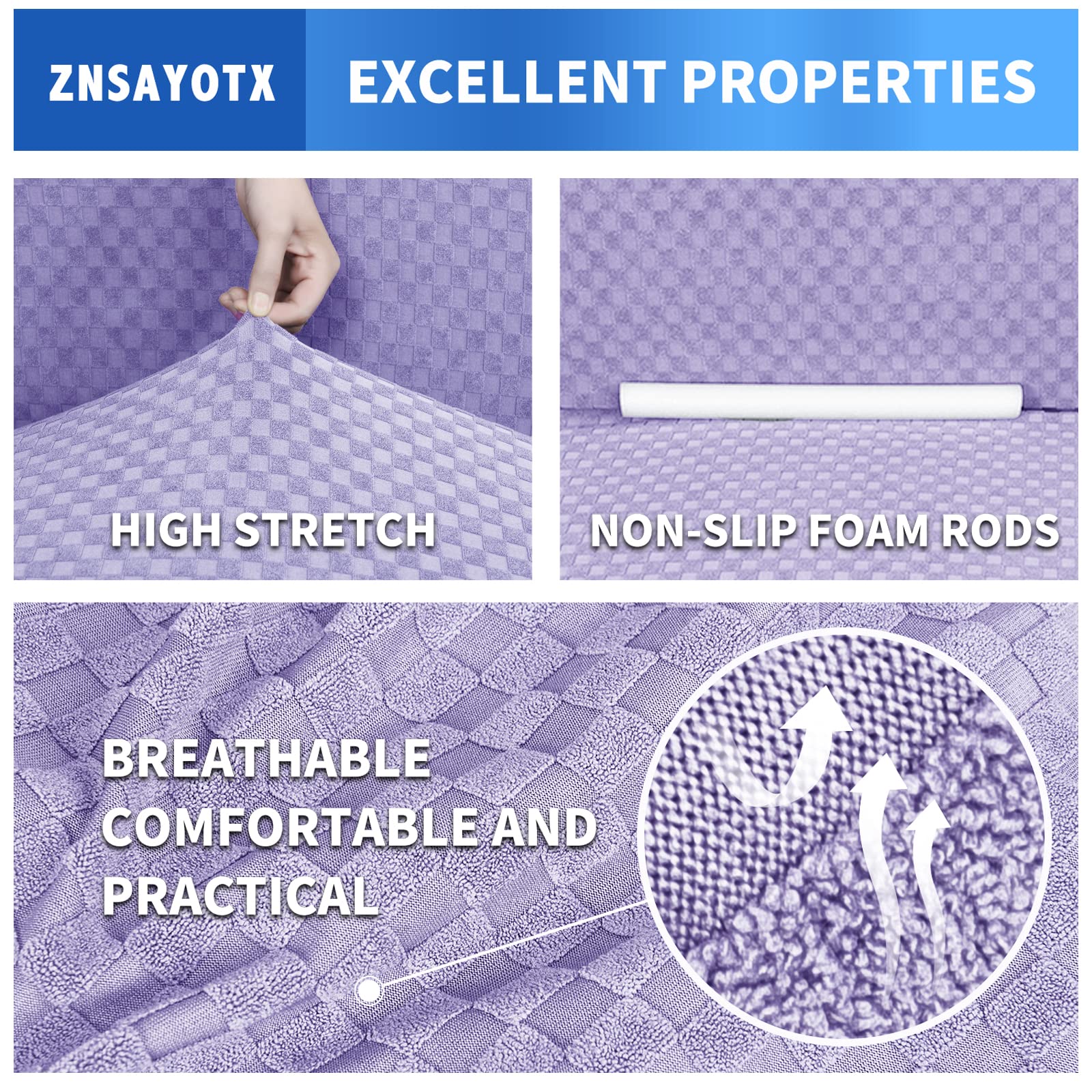 Znsayotx 1 Piece Jacquard Couch Covers For 3 Cushion Couch High Stretch Sofa Cover For Pets Dogs Anti Slip Extra Large Sofa Slipcovers Furniture Protector (X-Large,Light Purple)