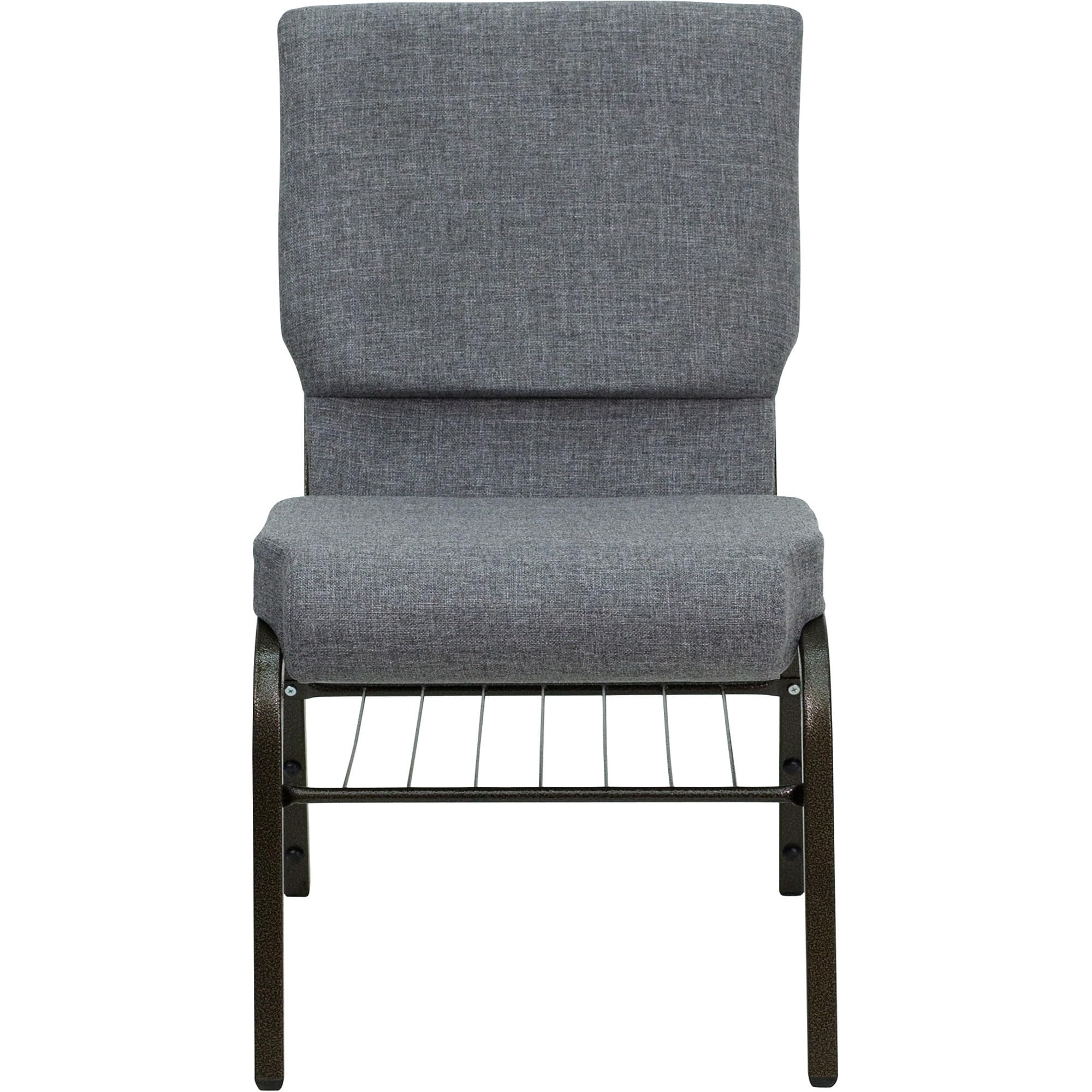 Flash Furniture HERCULES Series 18.5''W Church Chair in Gray Fabric with Book Rack - Gold Vein Frame